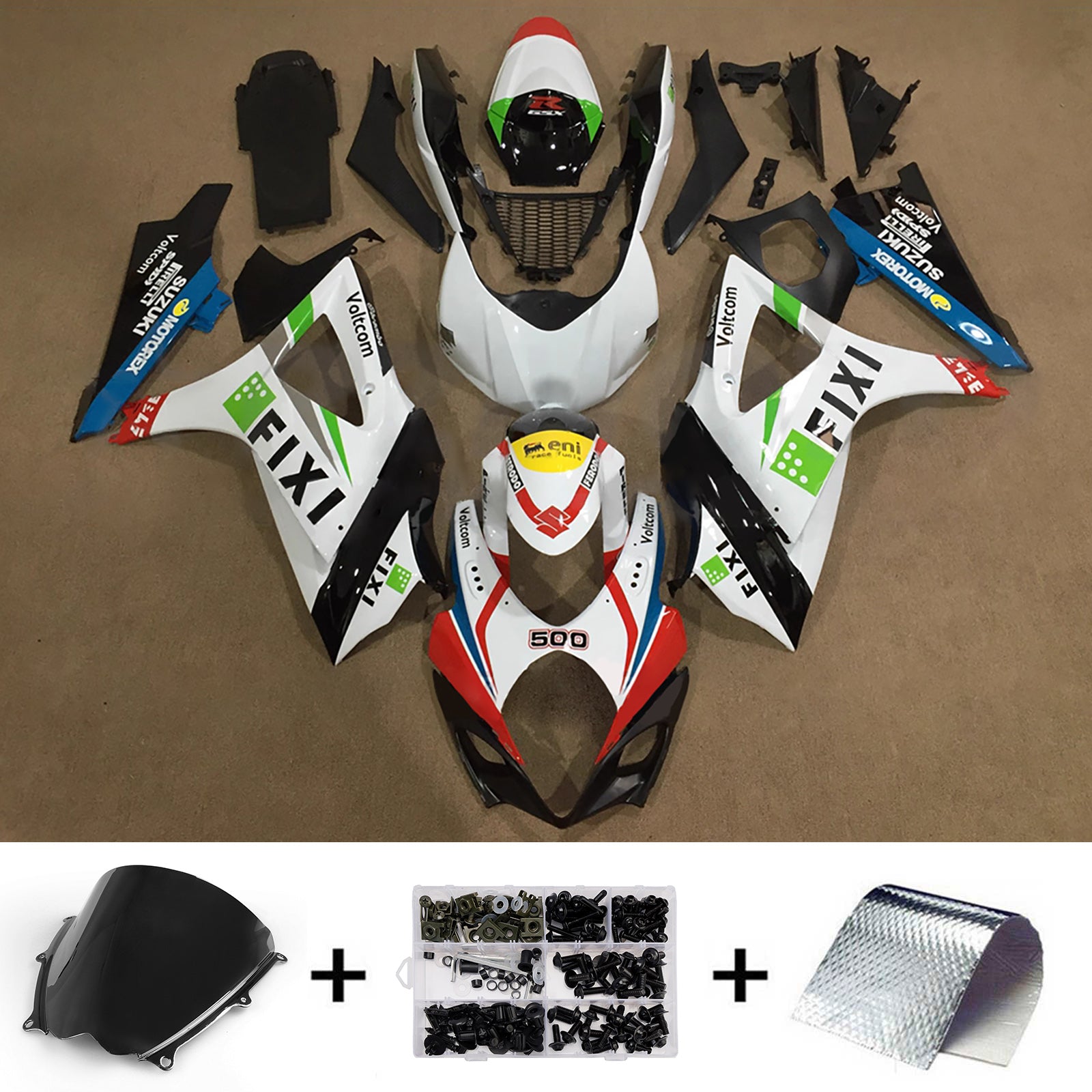 Amotopart 2007-2008 Suzuki GSXR1000 White Black Red Green Fairing Kit