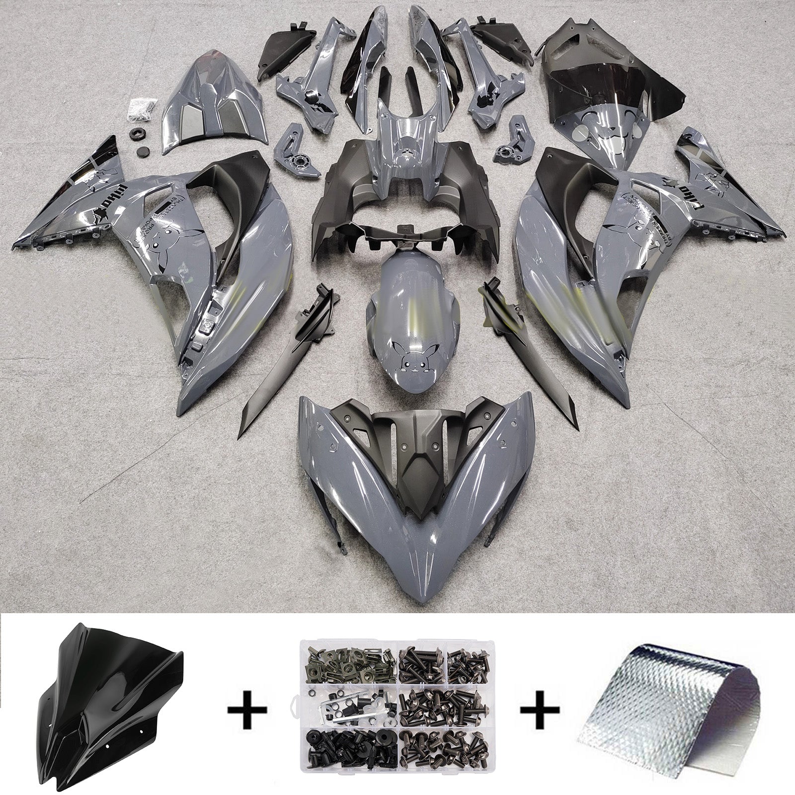 Amotopart 2017-2019 Kawasaki ER6F/Ninja650R Gray Black Fairing Kit