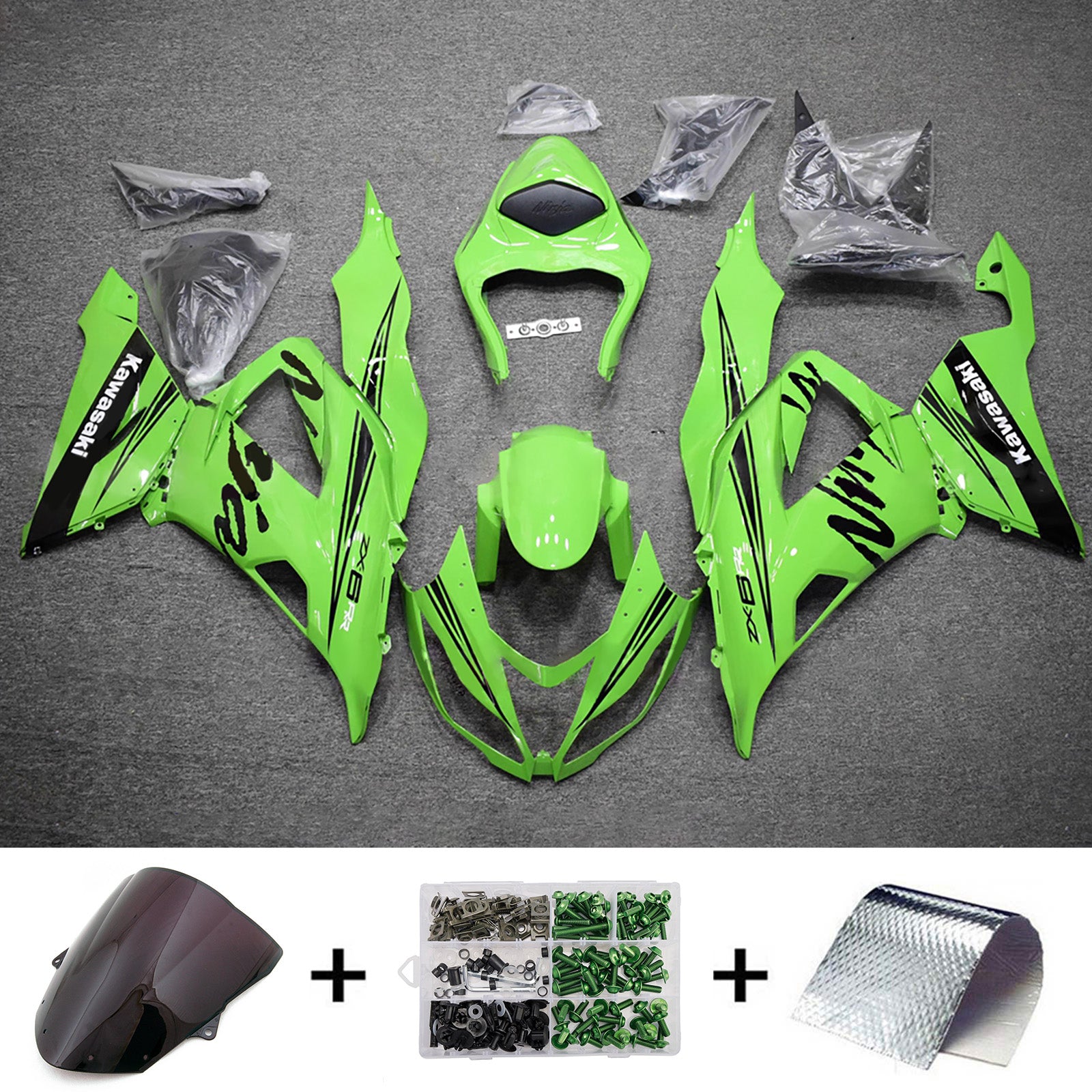 Amotopart 2013-2018 Kawasaki ZX6R 636 Green Black White Fairing Kit