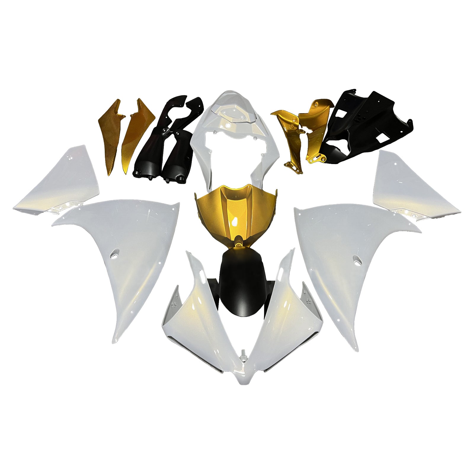Amotopart 2012-2014 Yamaha YZF-R1 White Gold Fairing Kit