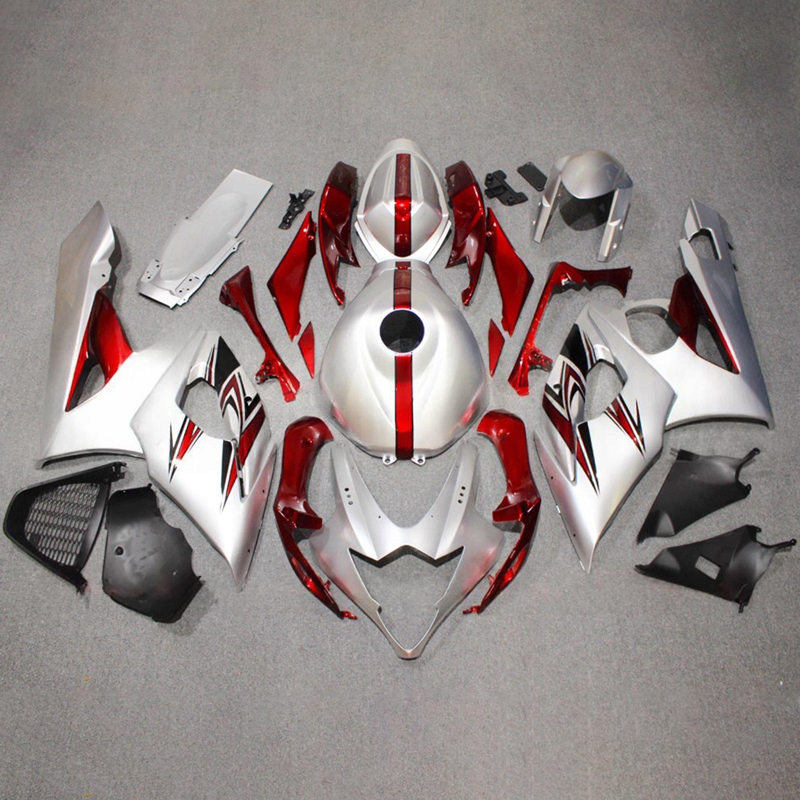 Amotopart 2005-2006 Suzuki GSXR1000 Silver Red Fairing Kit