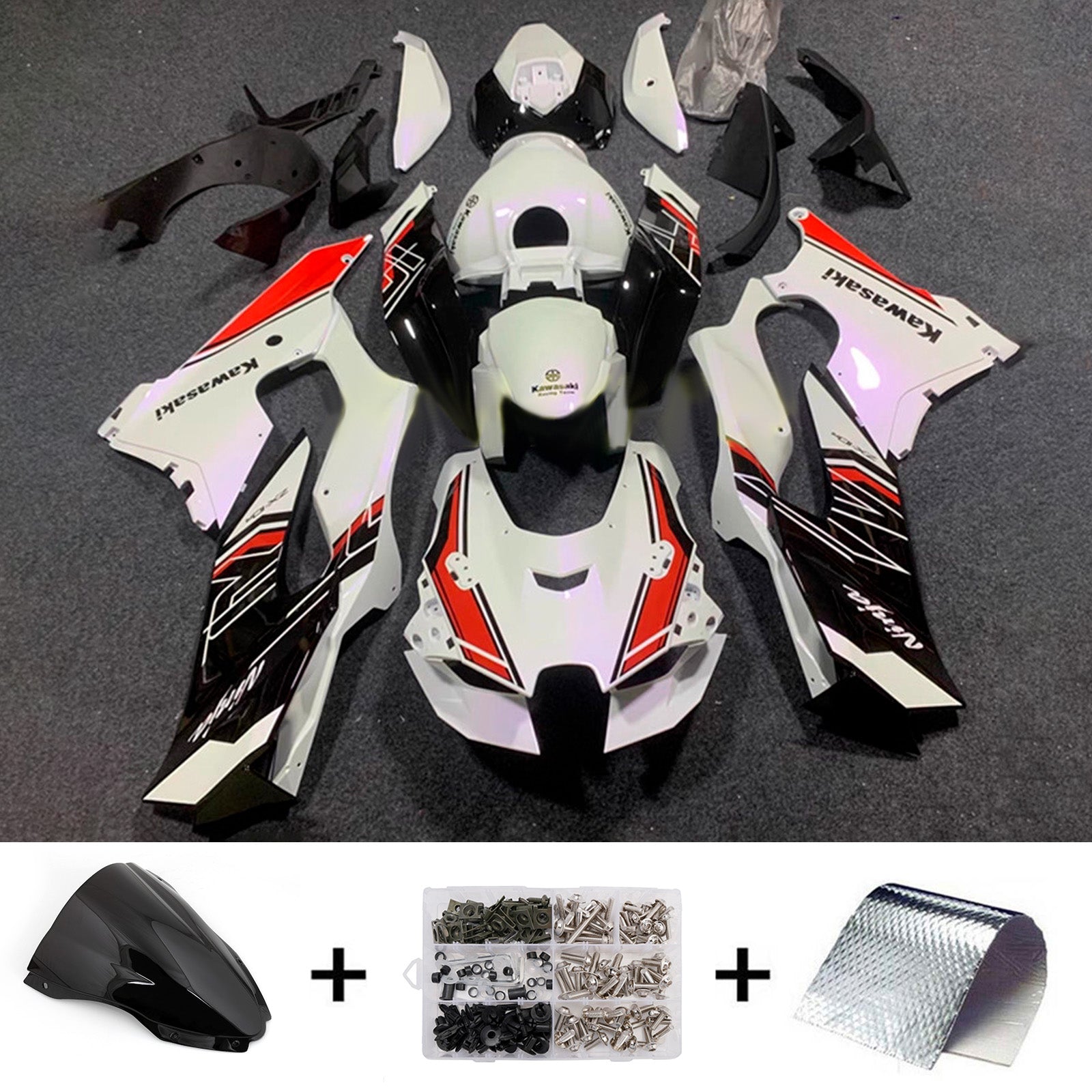Amotopart 2021-2025 Kawasaki ZX-10R/ZX-10RR White Red Black Fairing Kit