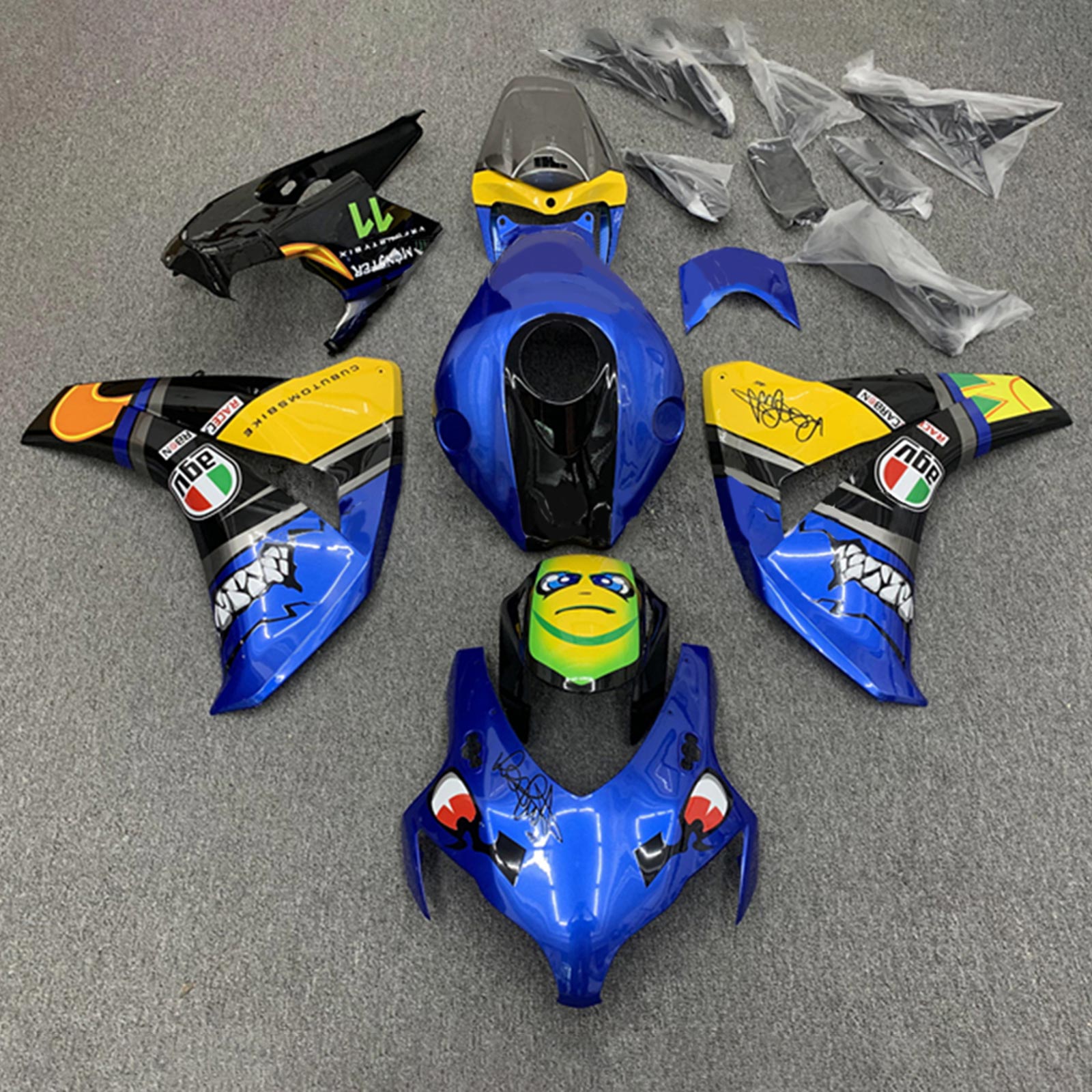 Amotopart Honda CBR1000RR Bleu 2008-2011&Kit de carénage jaune