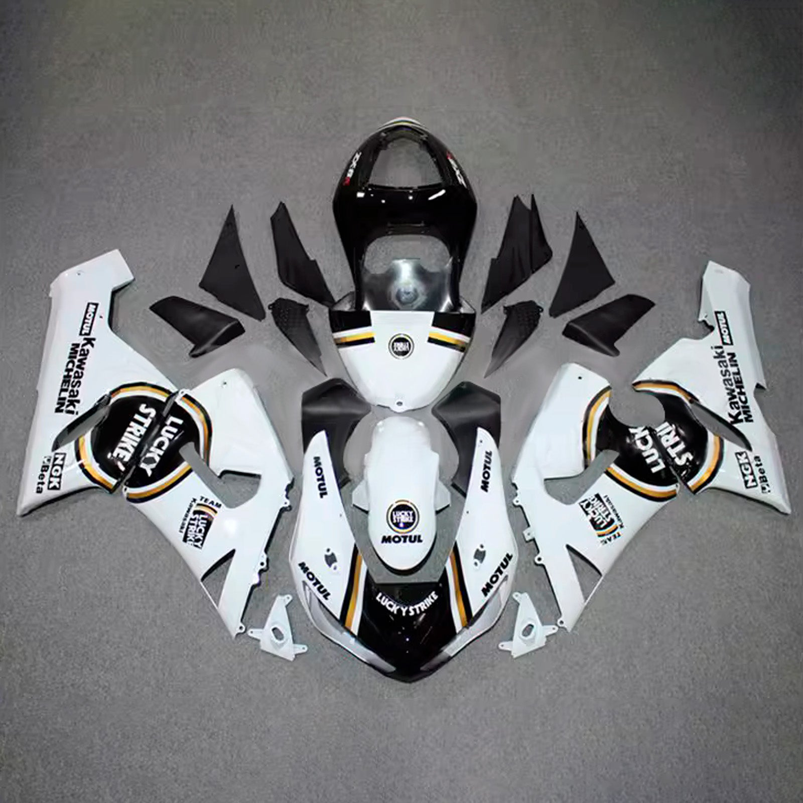 Amotopart 2005-2006 Kawasaki ZX6R 636 Black & White Fairing Kit