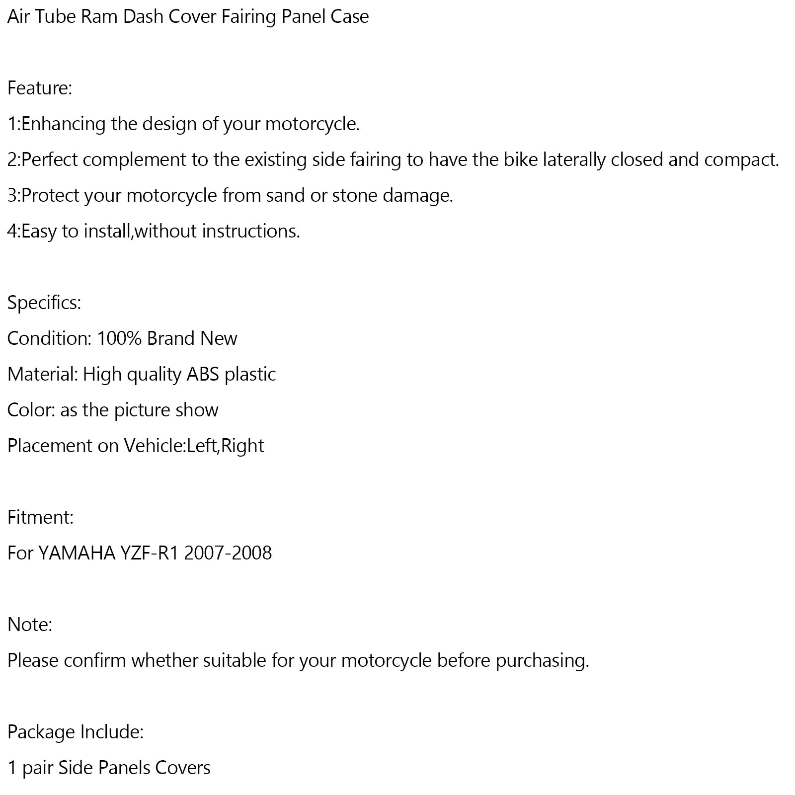 Front Air Tube Ram Dash Cover Fairing Panel Case For Yamaha YZF R1 2007 2008