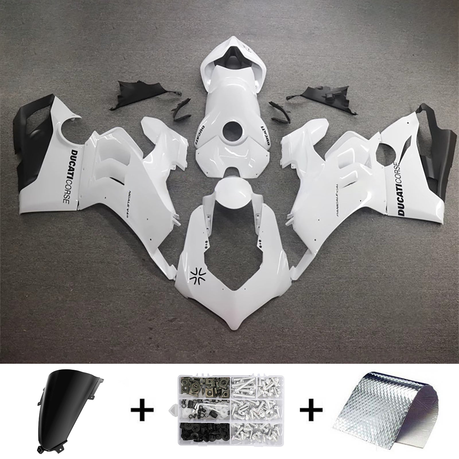 AMOTOPART DUCATI 20-21 V4 V4S光沢のある白い黒いフェアリングキット