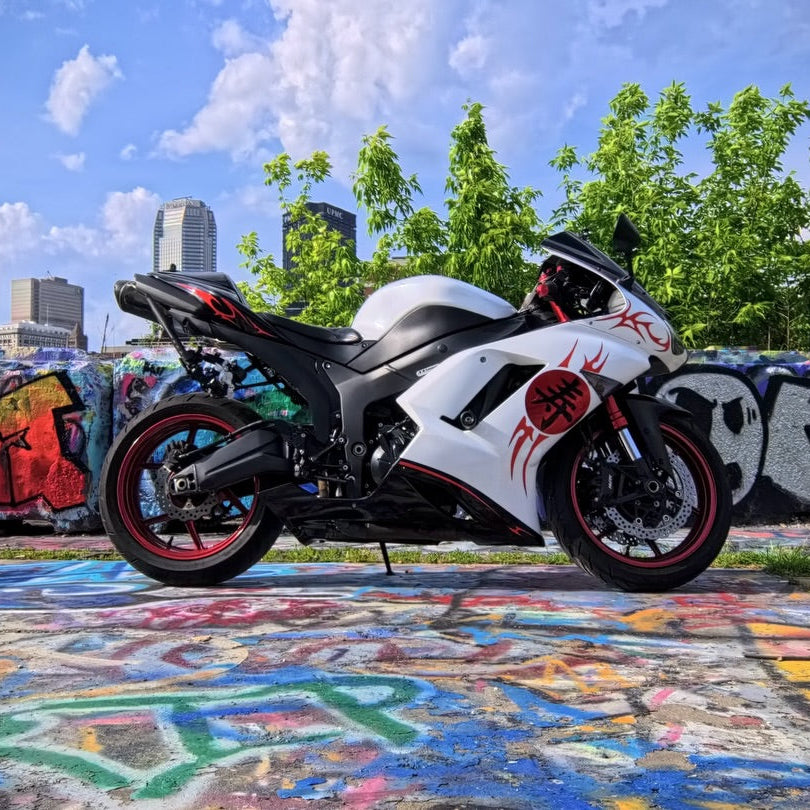 Amotopart 2007-2008 Kawasaki ZX6R 636 White Red Fairing Kit