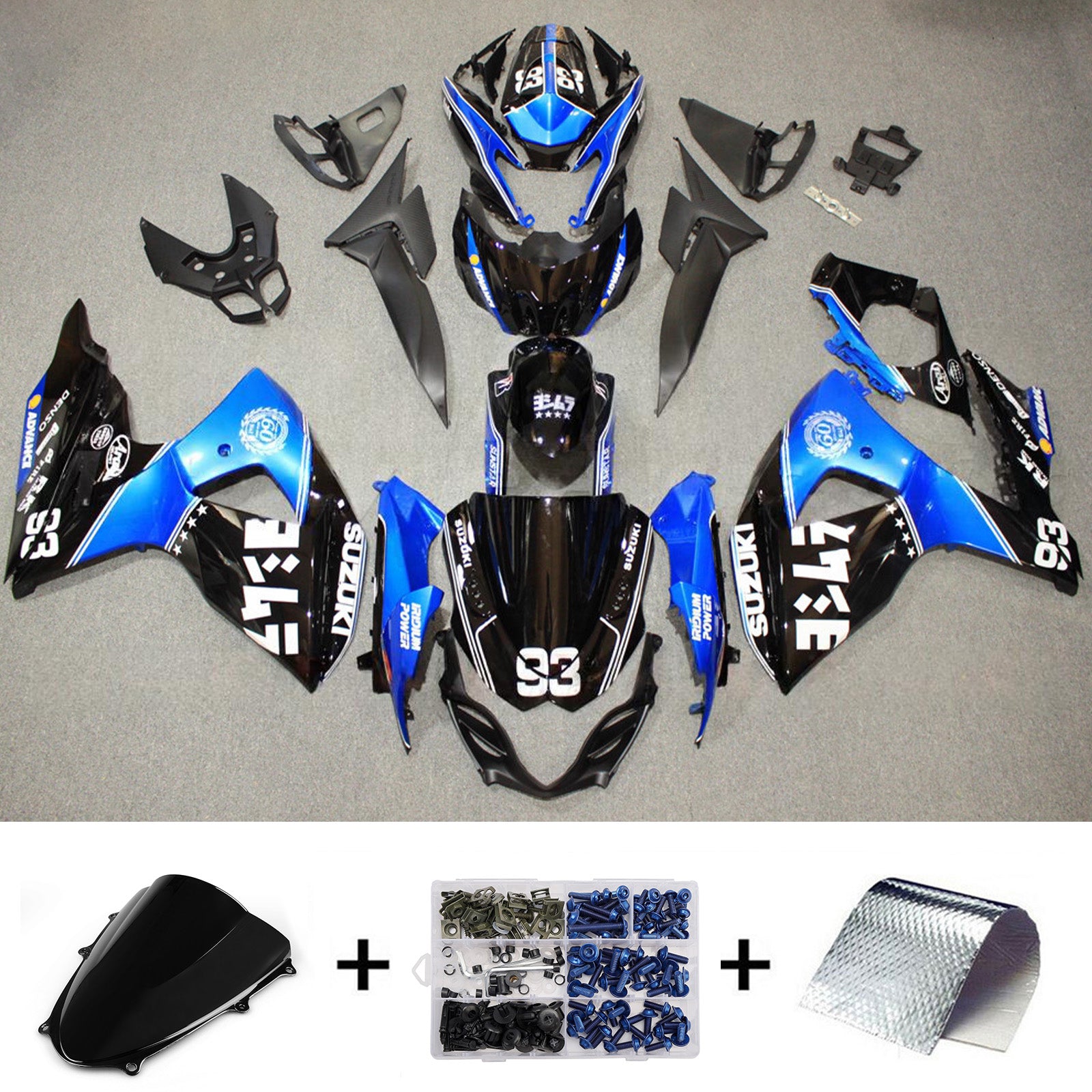 Amotopart 2009-2016 Suzuki GSXR1000 Black Blue White Fairing Kit