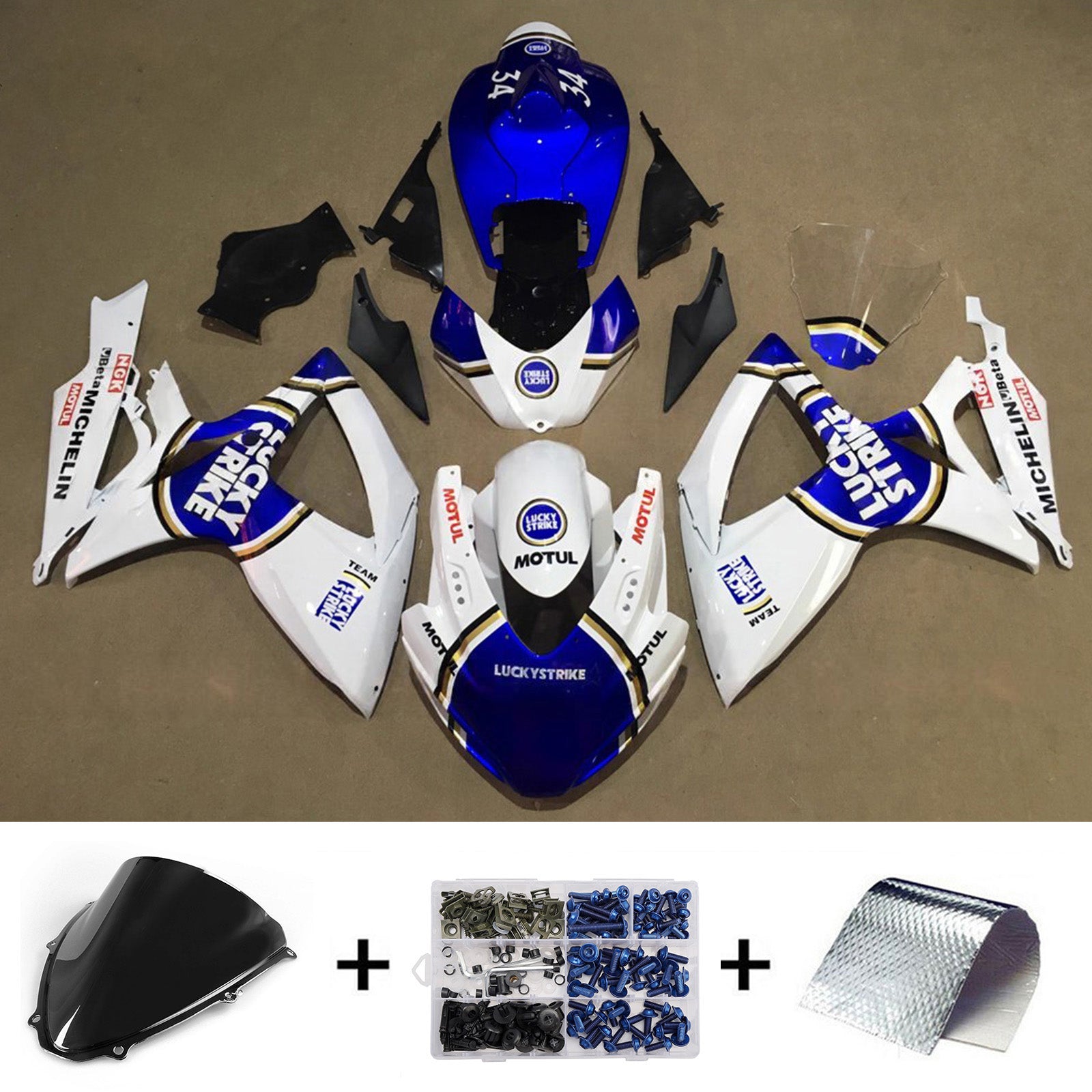 Amotopart 2006-2007 Suzuki GSXR 600/750 Glossy Blue & White Fairing Kit
