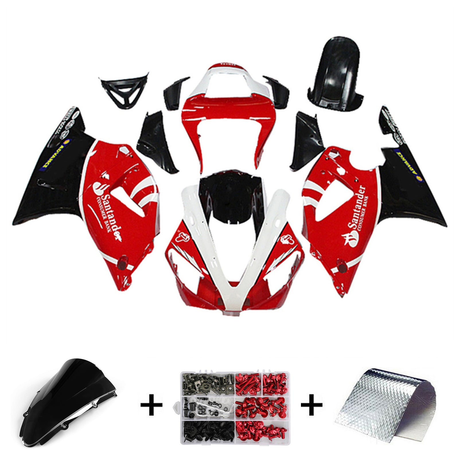 Amotopart 2000-2001 YZF 1000 R1 Yamaha Red & White Style4 Fairing Zestaw