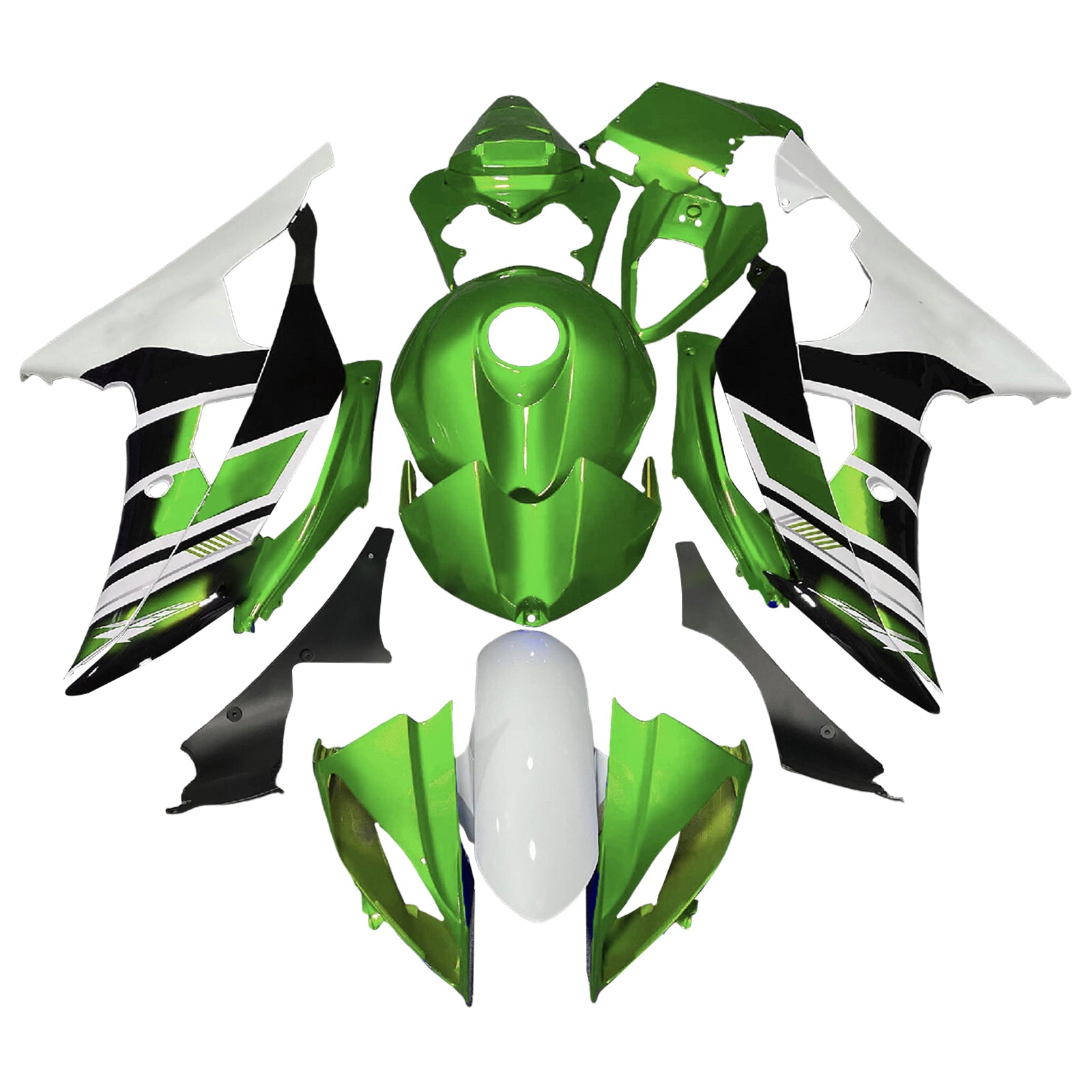 Amotopart 2008-2016 Yamaha YZF-R6 Green & White Fairing Kit