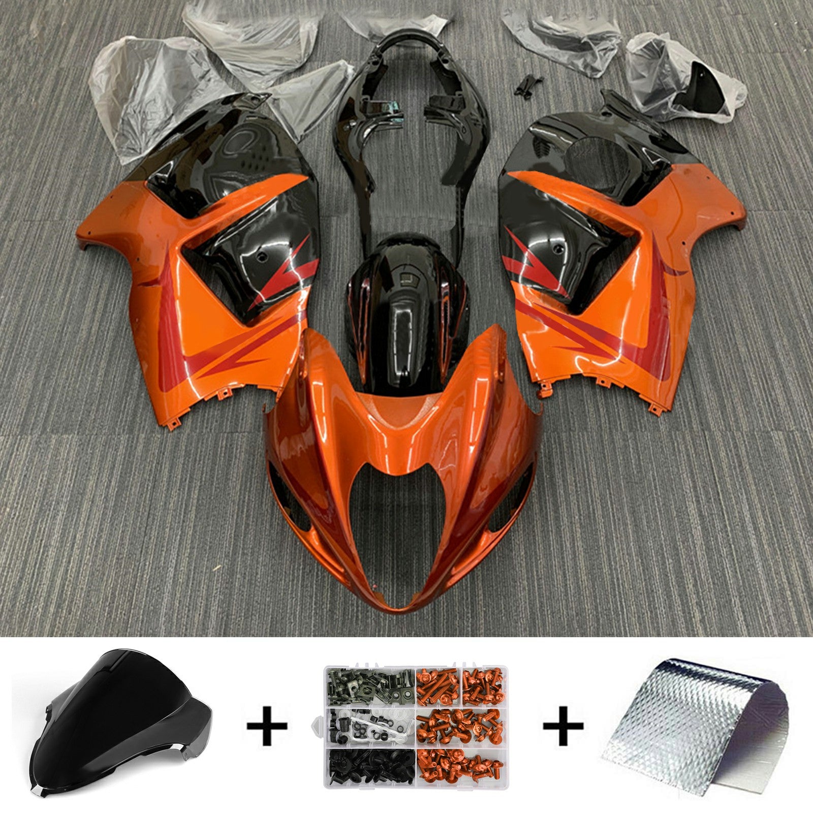 Amotopart 1999-2007 Suzuki Hayabusa GSX1300R Kit de carénage orange noir brillant