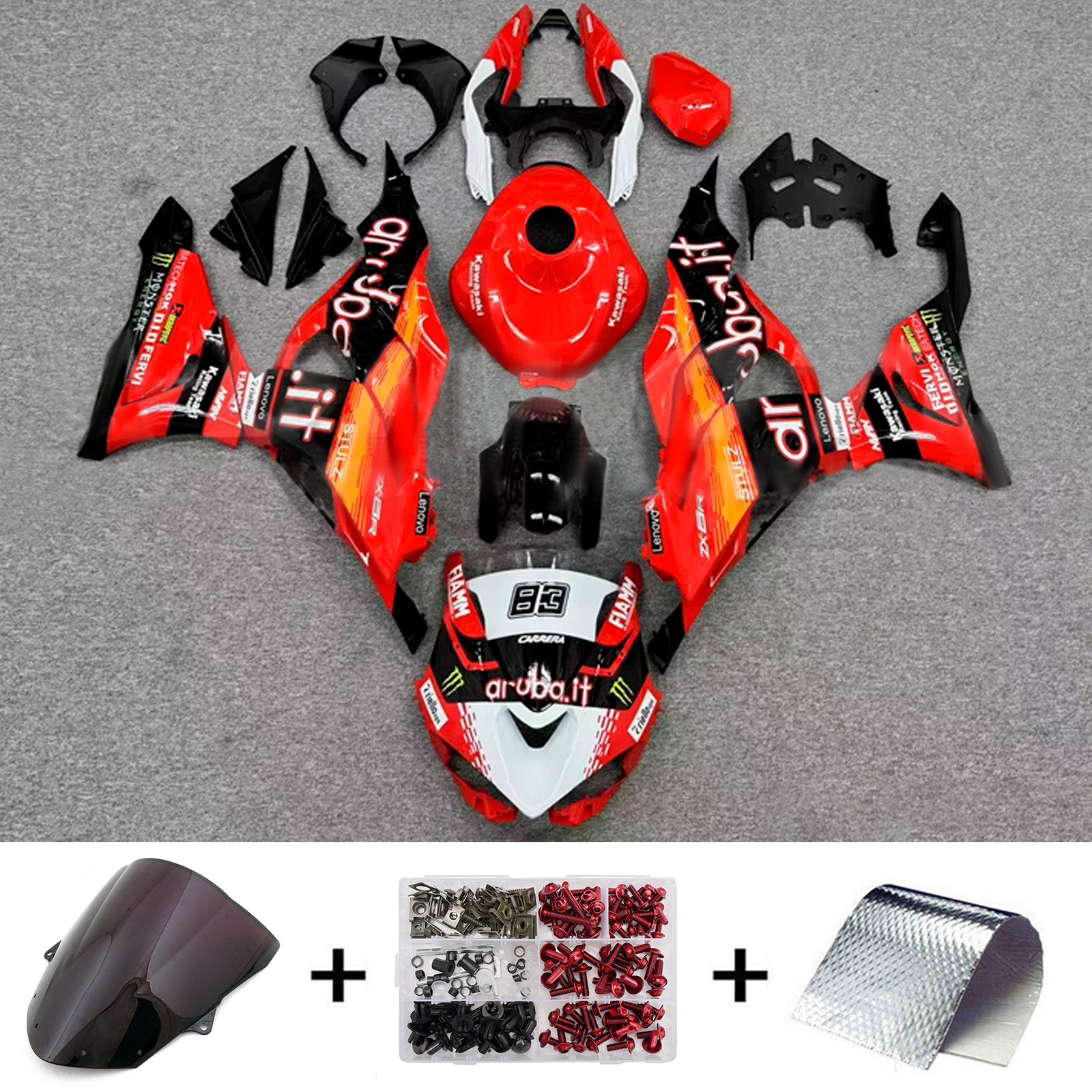 Amotopart 2024-2025 KawasakiΒ ZX-6R Red Black White Orange Fairing Kit