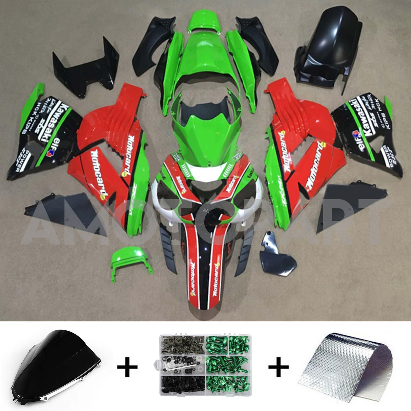Amotopart 2006-2011 Kawasaki ZX14R Green&Red Fairing Kit