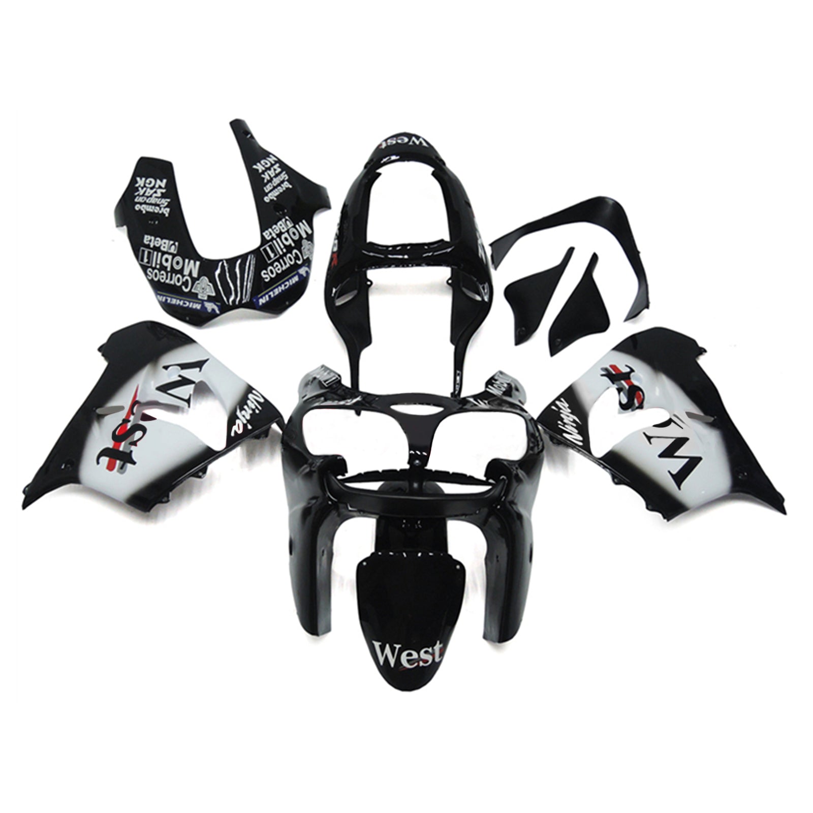 Amotopart 2002-2003 Kawasaki ZX9R Black & White Style1 Fairing Kit