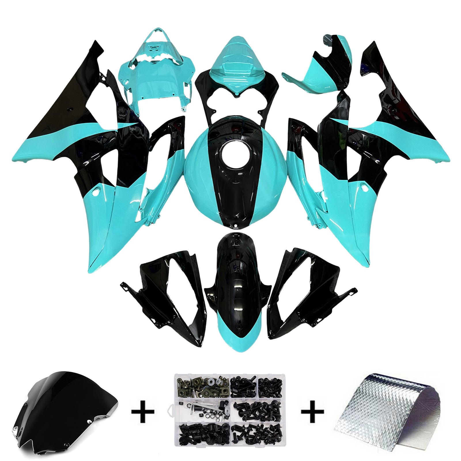 Amotopart 2008-2016 Yamaha YZF-R6 Glossy Blue & Black Fairing Kit