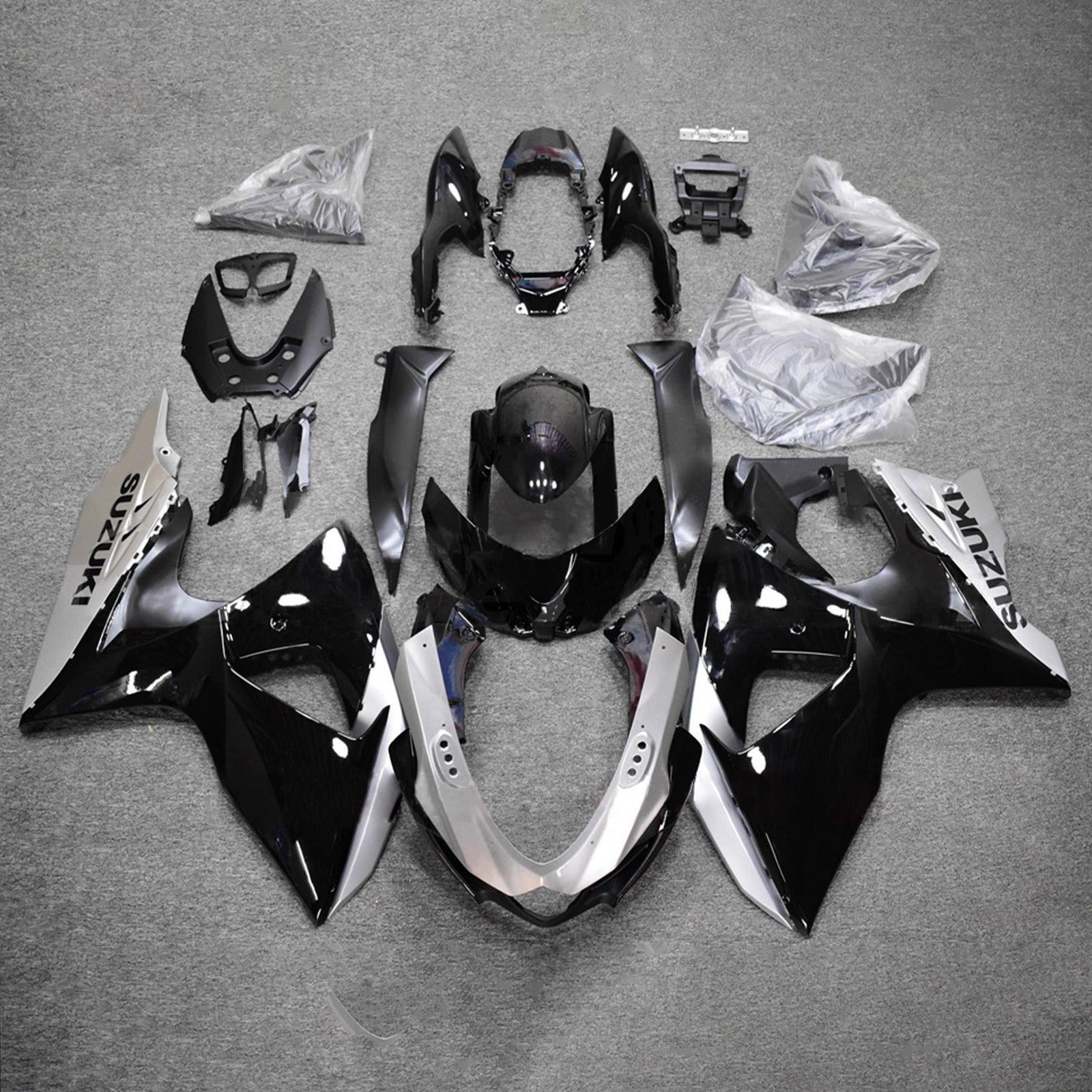 Amotopart 2009-2016 Suzuki GSXR1000 Black Silver Fairing Kit
