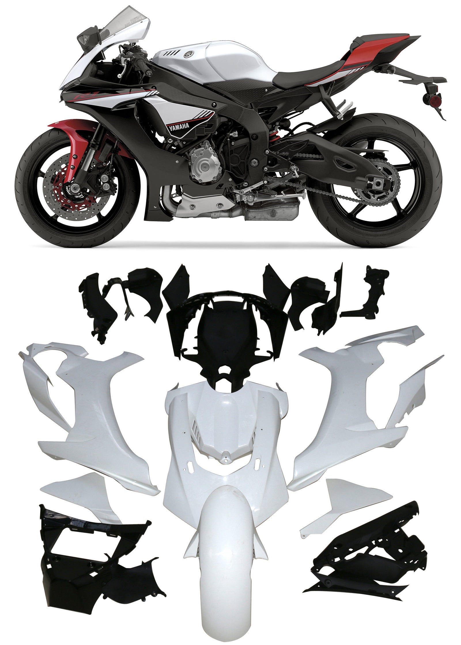 Amotopart 2015-2019 Yamaha YZF 1000 R1 White Black Red Fairing Kit