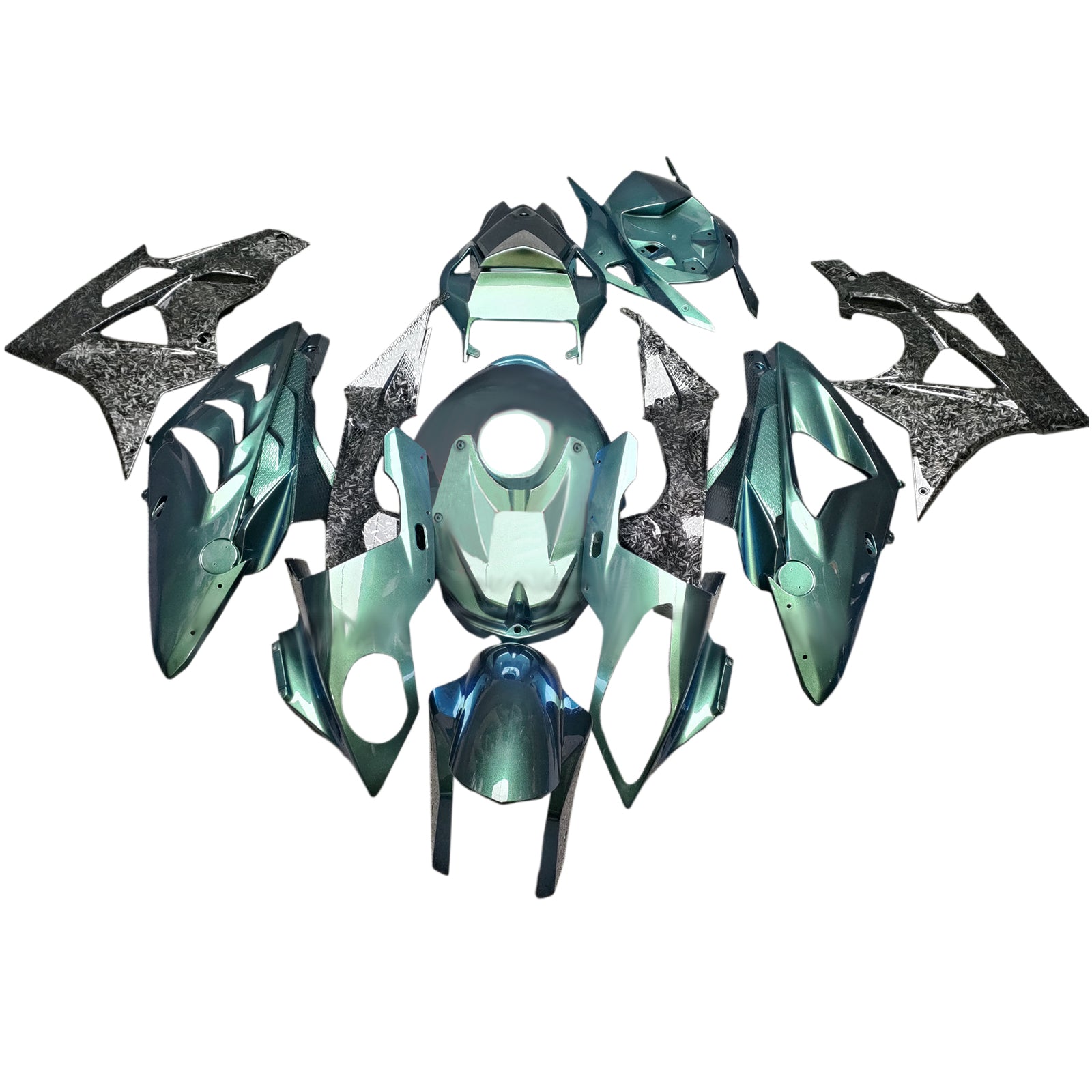 Amotopart 2009-2014 BMW S1000RR Carbon Fiber Pattern Green Fairing Kit