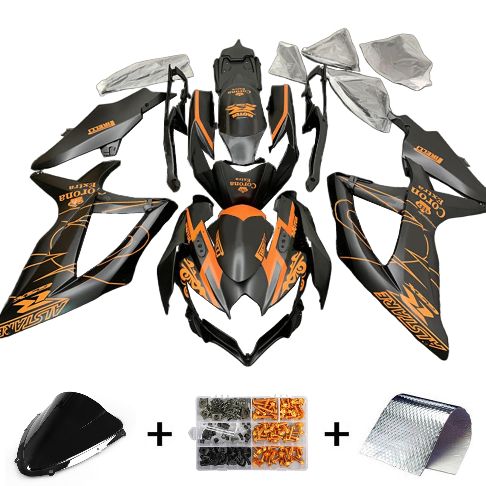 Amotopart Suzuki GSXR 600/750 K8 2008-2010 Noir Mat&Kit de carénage orange