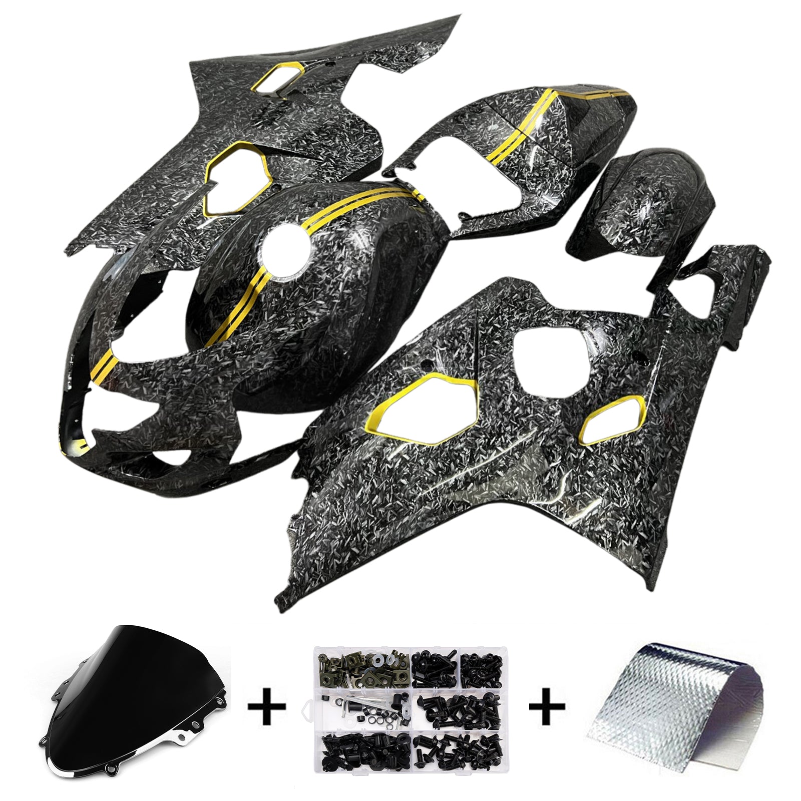 Amotopart 2004-2005 Suzuki GSXR 600/750 Forged Carbon Fiber Yellow Line Fairing Kit