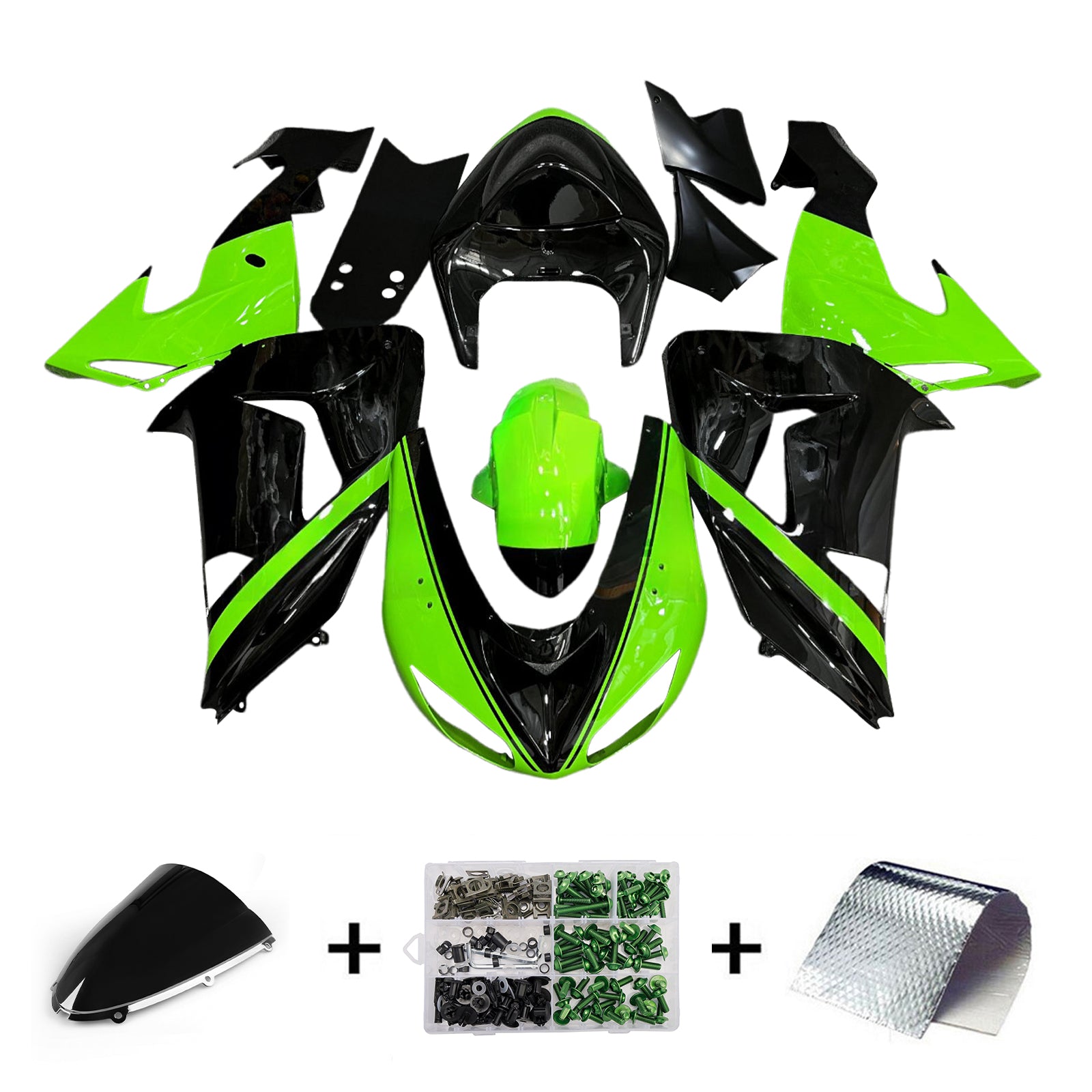 Amotopart 2006-2007 Kawasaki ZX10R Green Black Fairing Kit