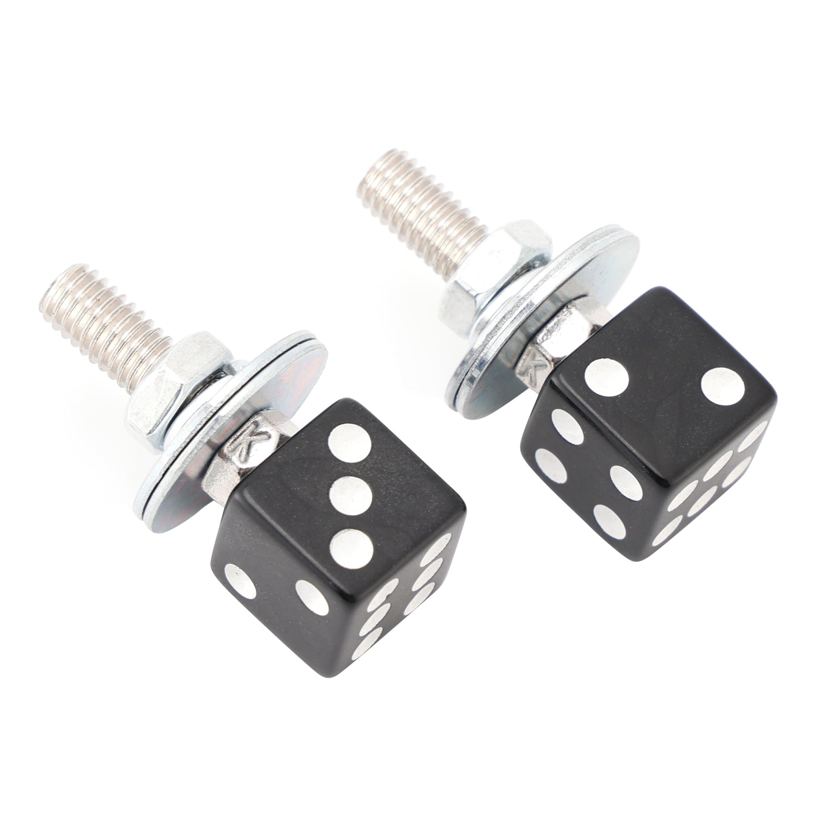 2x Motorcycle Bike Plastic Black Dice License Plate Bolt On Screw On Frame Nut