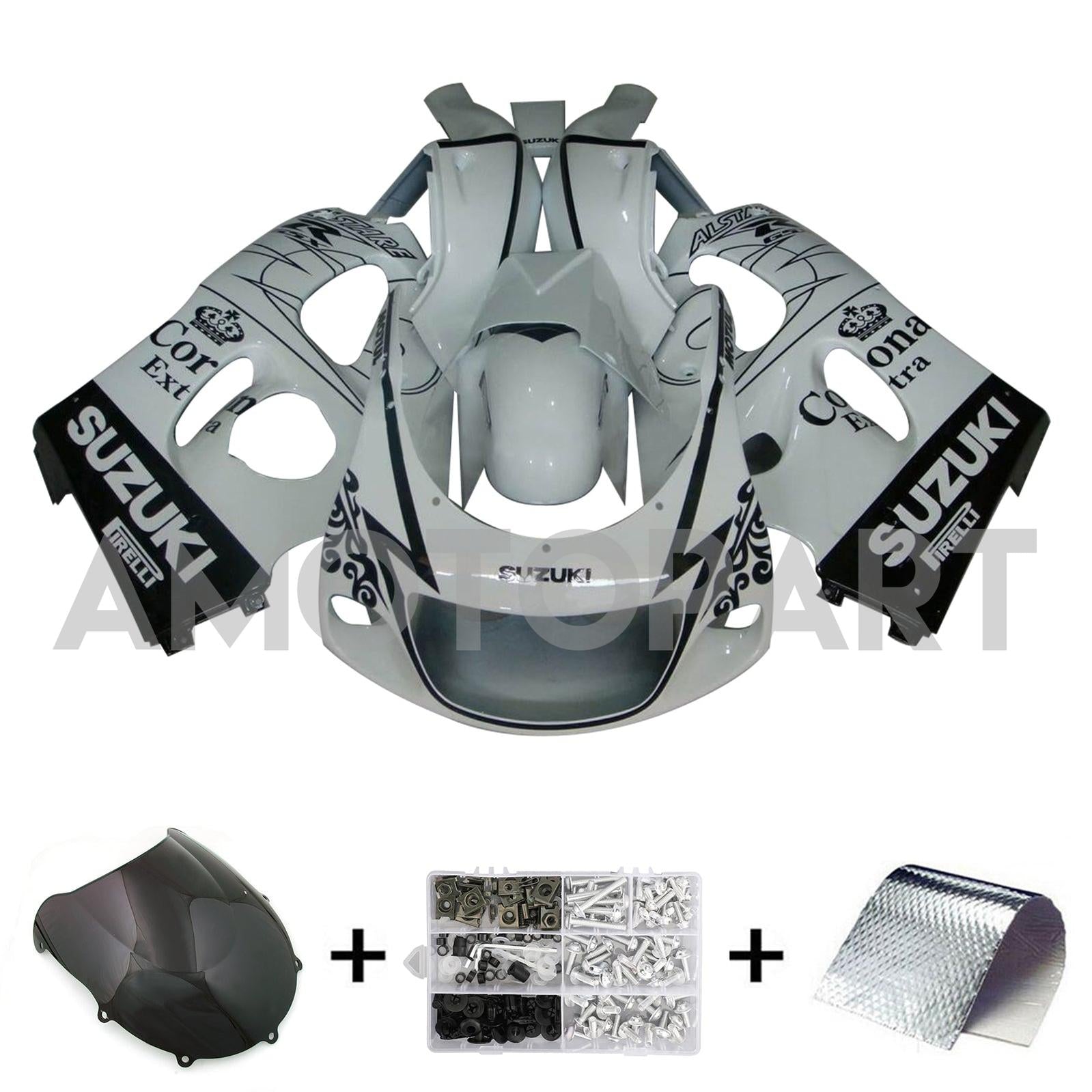 Amotopart Suzuki GSXR600 1996-2000 GSXR750 1996-1999 White with Black Pattern Style2 Fairing Kit