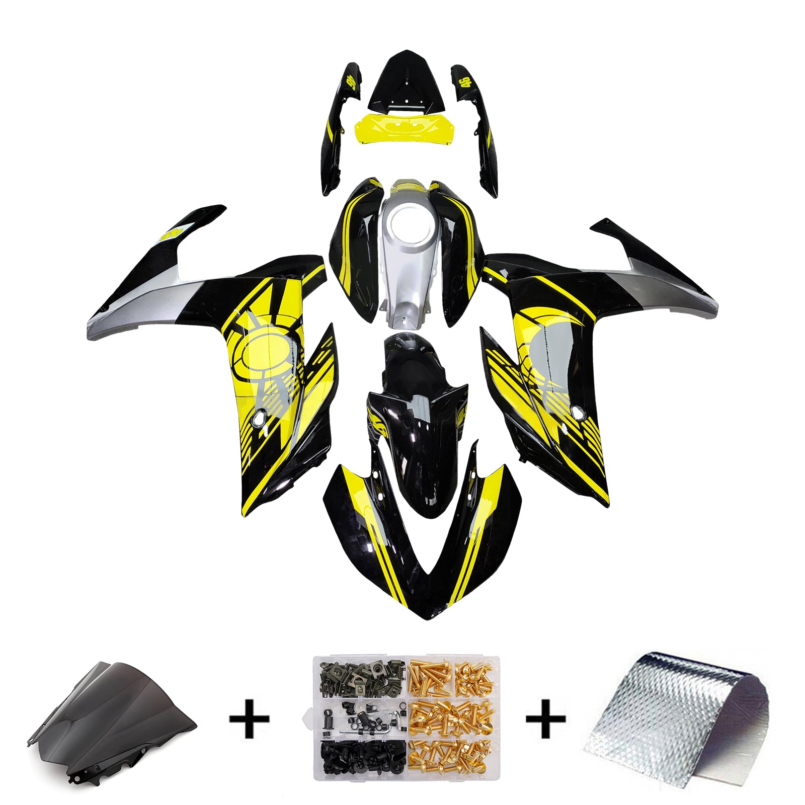 Amotopart Yamaha 2014-2018 YZF R3 2015-2017 YZF R25 Yellow & Black Fairing Kit