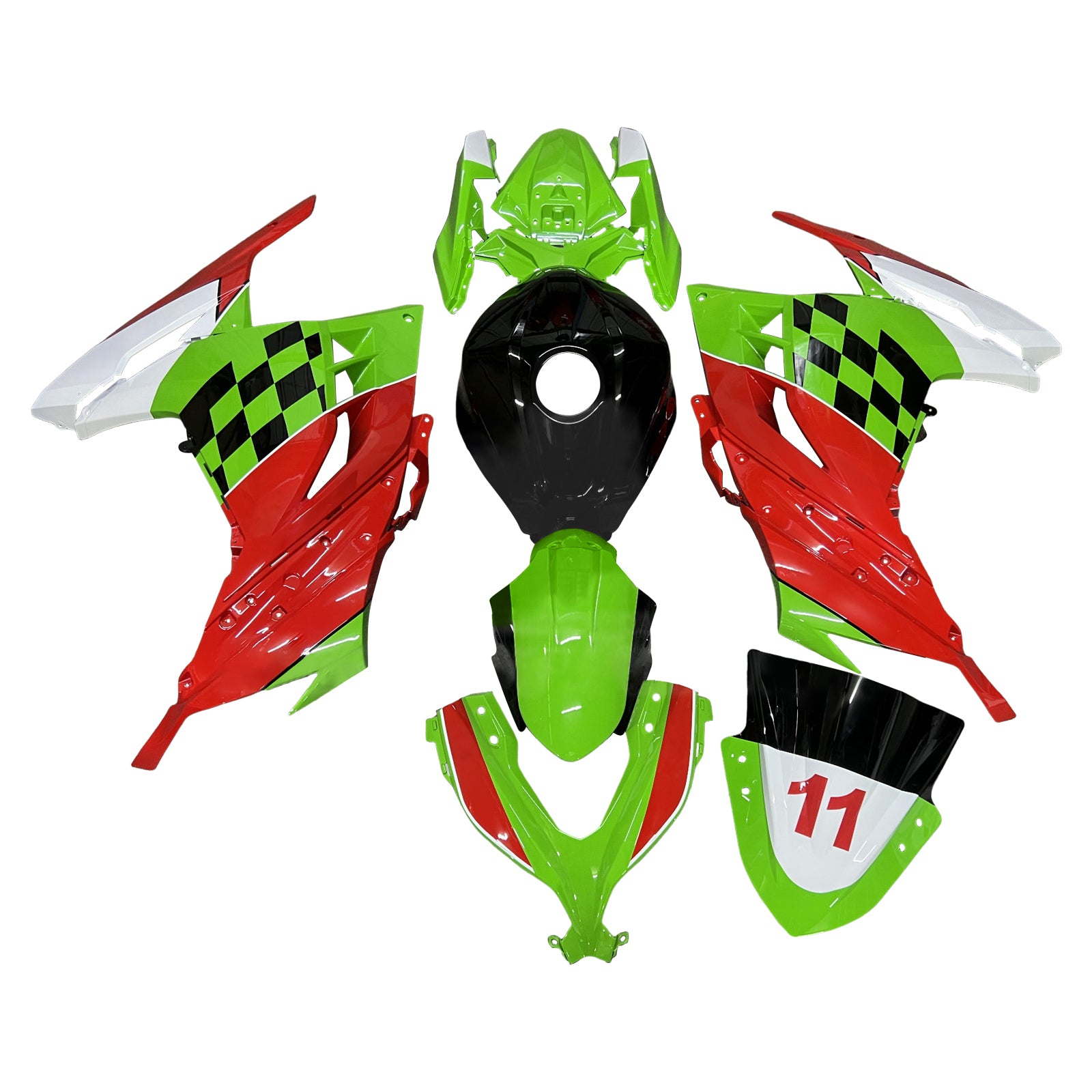 Amotopart 2013-2024 Kawasaki EX300 Ninja300 Green Red Fairing Kit