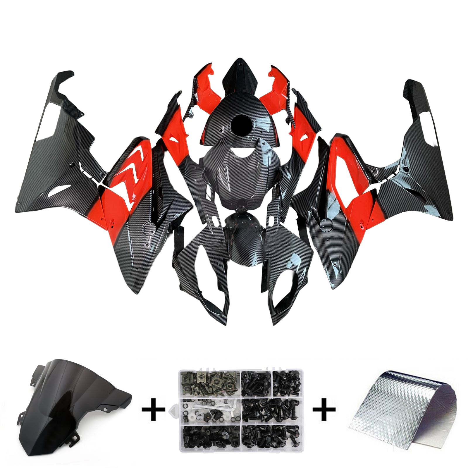 Amotopart 2015-2016 BMW S1000RR Rouge & Kit de carénage à motif en fibre de carbone