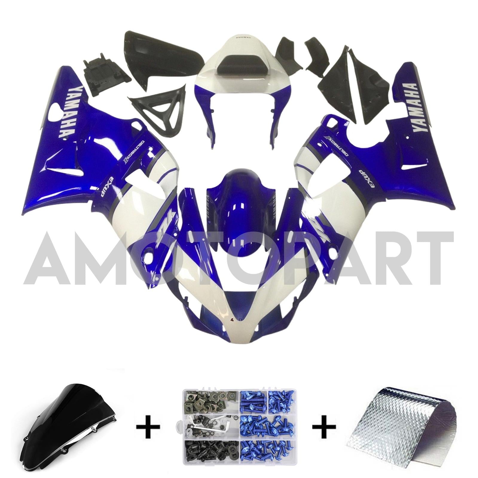 Amotopart 2000-2001 Yamaha YZF 1000 R1 Black White Blue Fairing Kit