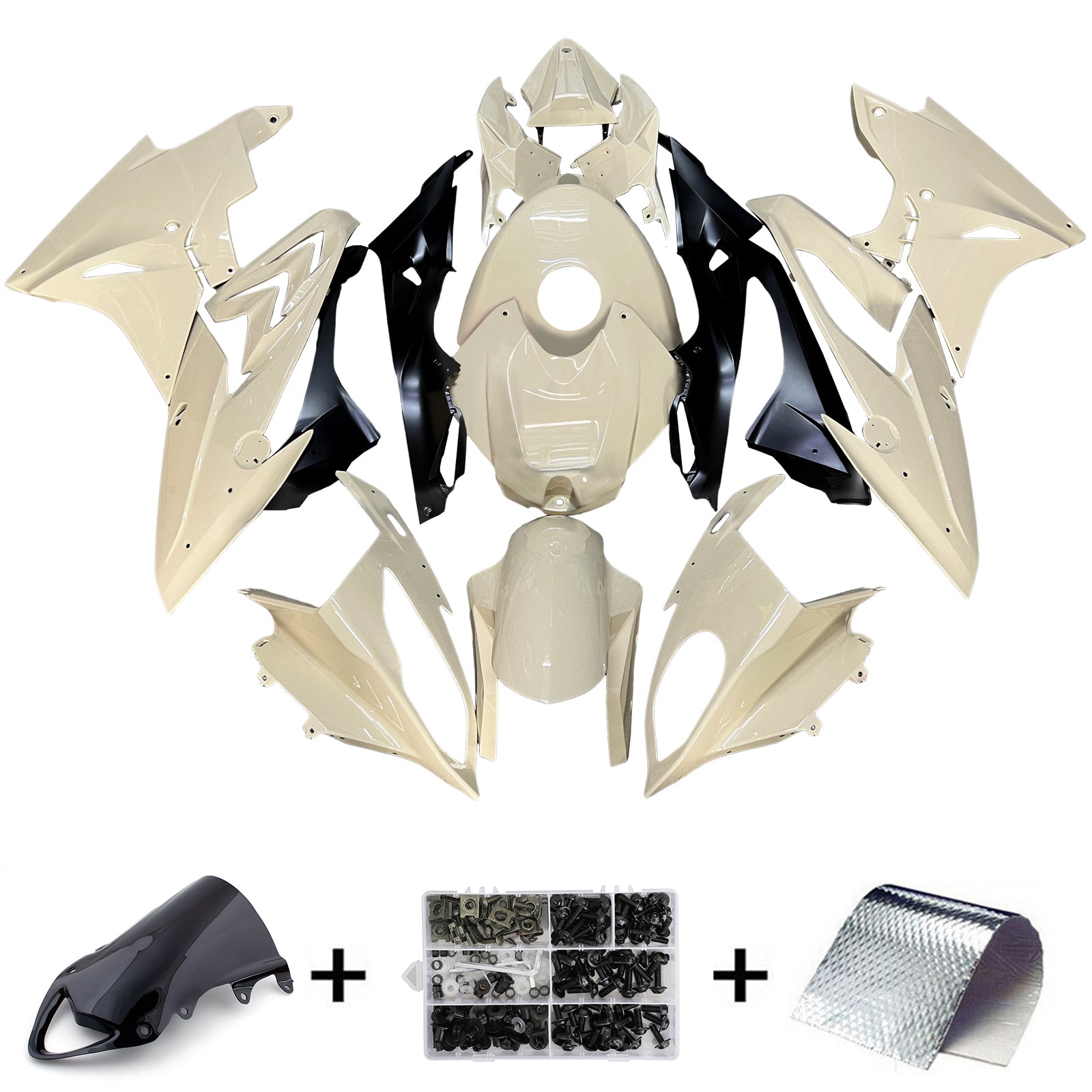 Amotopart 2009-2014 BMW S1000RR Kit de carénage noir blanc brillant