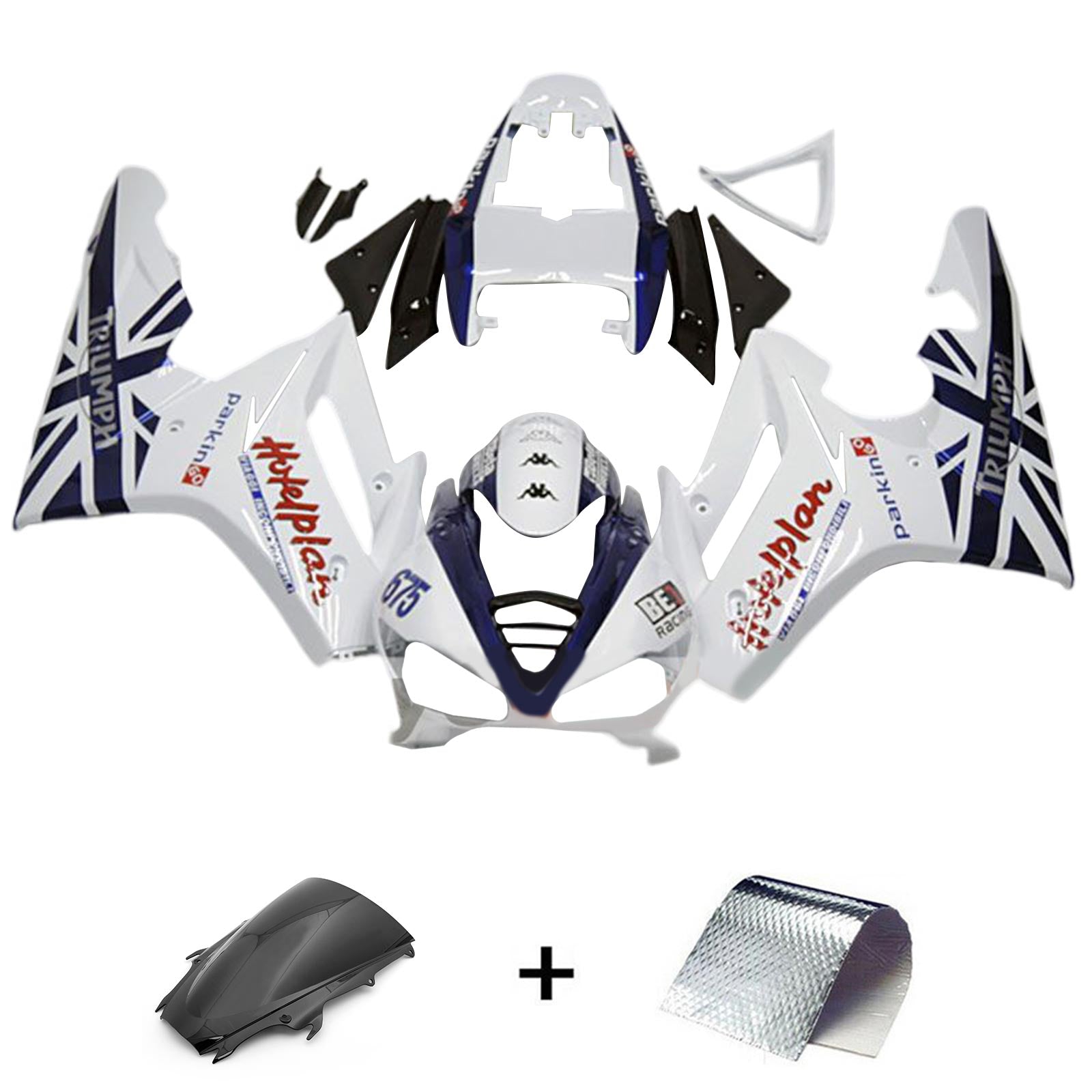 Amotopart 2009-2012 Triumph Daytona 675 Kit de carenagem Branco e Black2