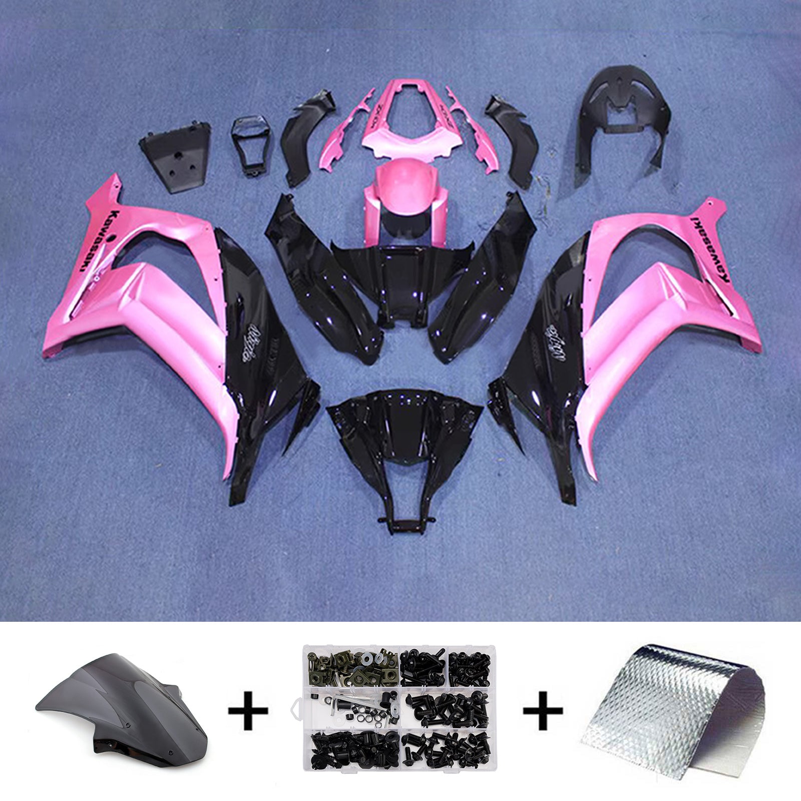 Amotopart 2011-2015 Kawasaki ZX10R Black Pink Fairing Kit