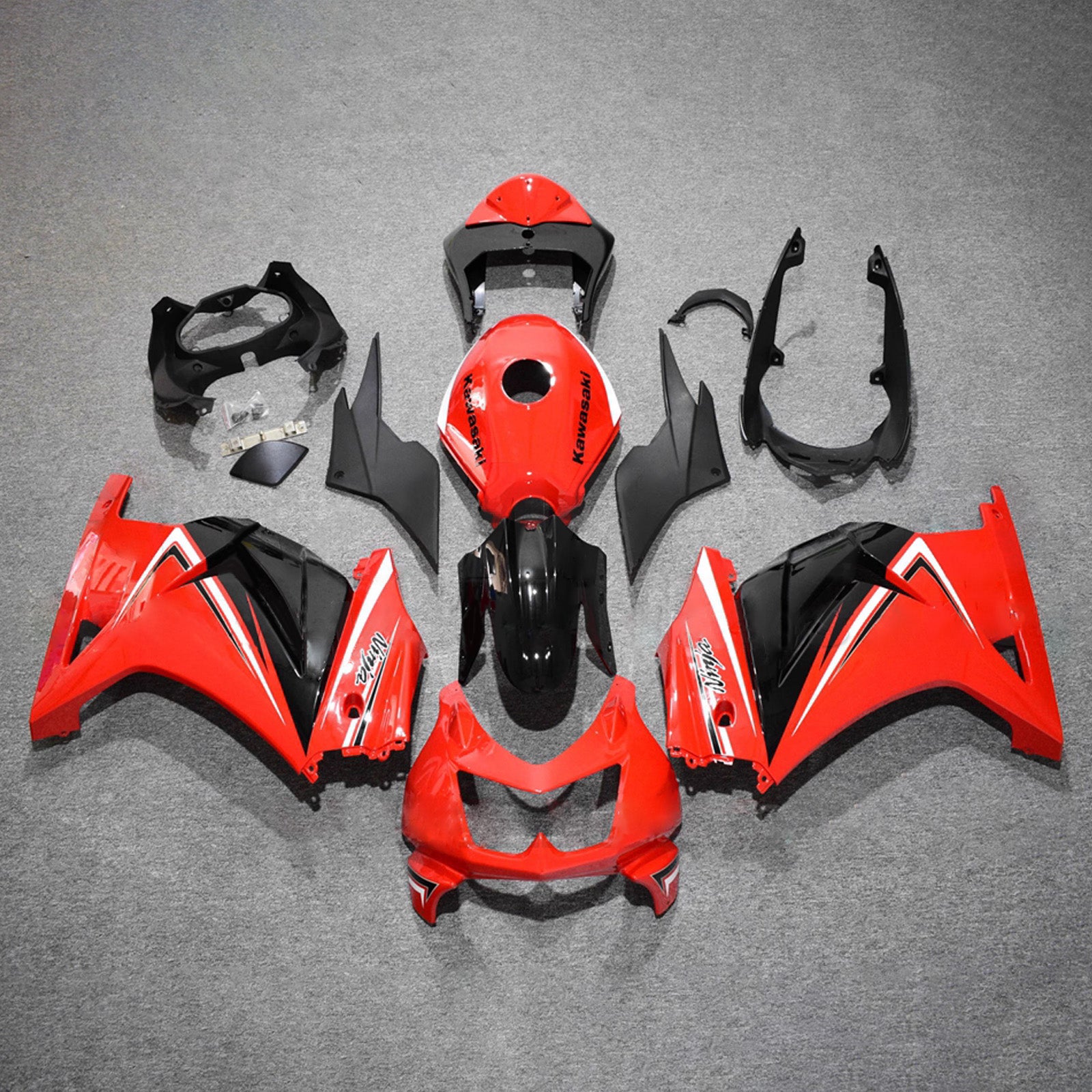 Amotopart 2008-2012 Kawasaki EX250/Ninja250R Red Black White Fairing Kit