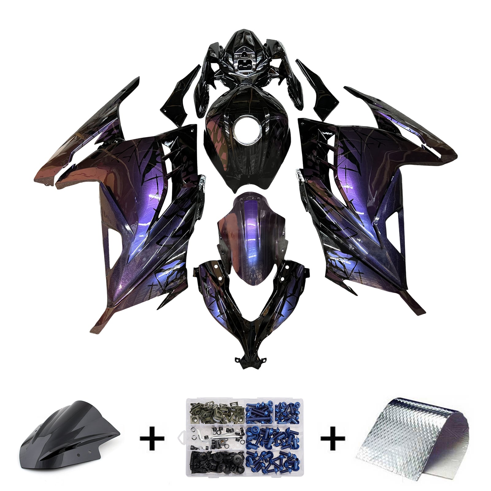 Amotopart 2013-2024 Kawasaki EX300 Ninja300 Gradient Purple Blue Fairing Kit