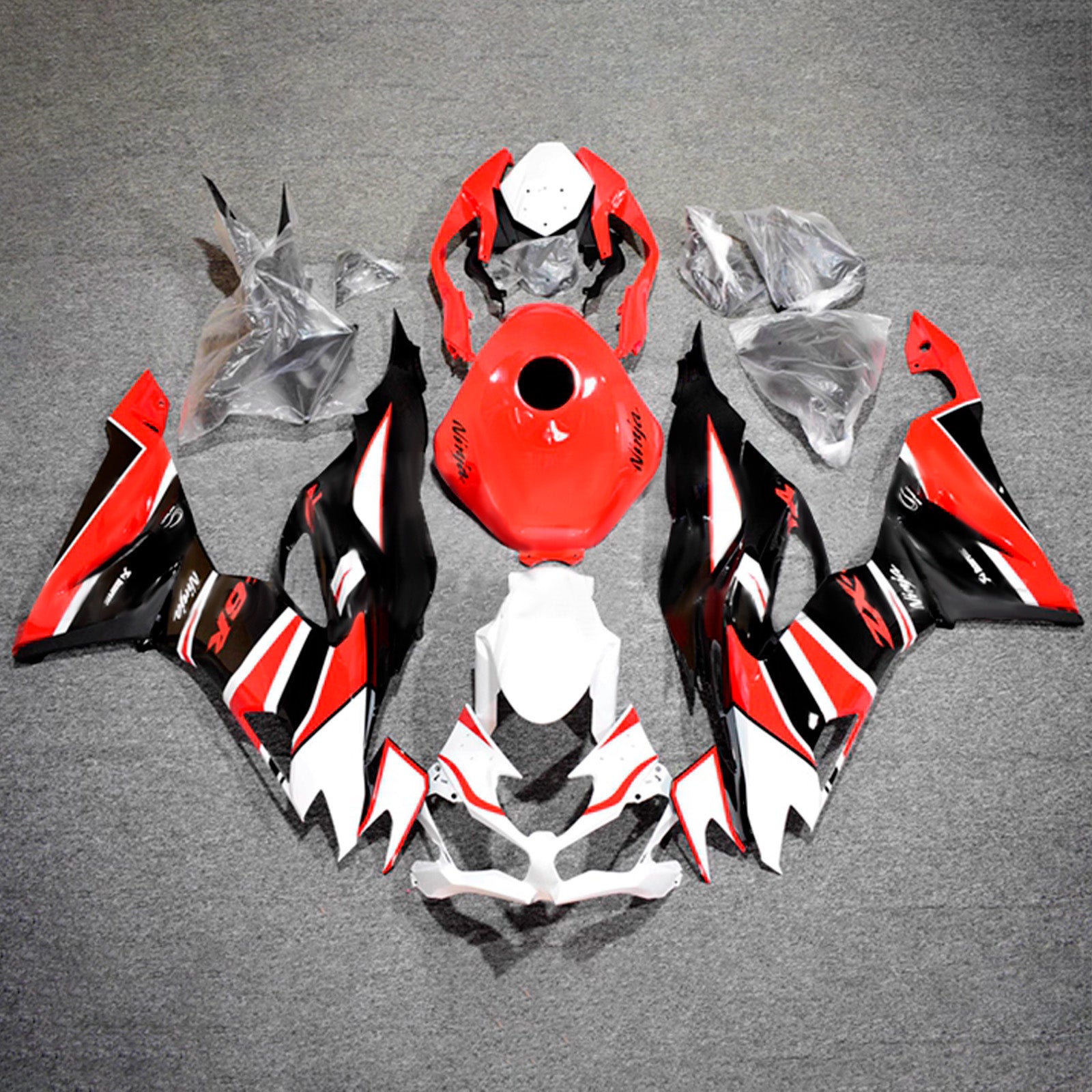 Amotopart 2019-2023 Kawasaki ZX6R Red Black White Fairing Kit