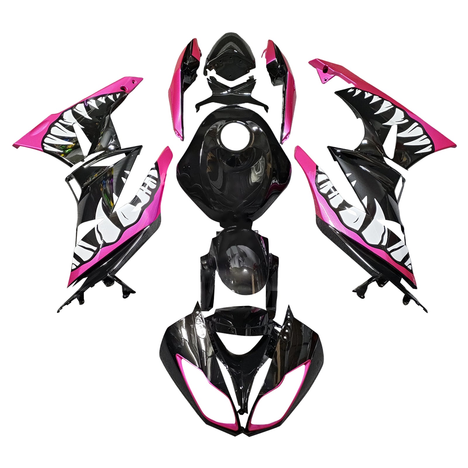 Amotopart 2009-2012 Kawasaki ZX6R 636 Black Pink Fairing Kit