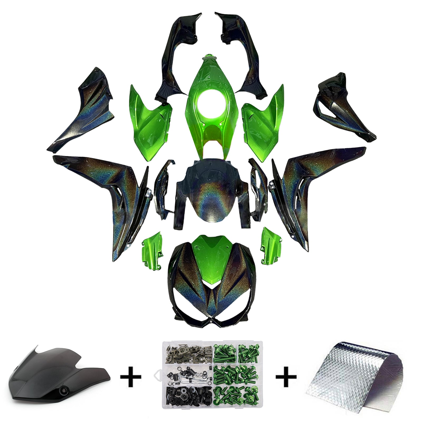 Amotopart 2014-2017 Kawasaki Z1000 Gradient Gradient Green & Rainbow Fairing Kit