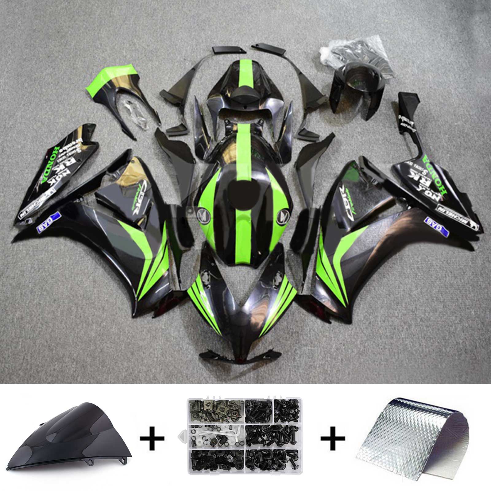 Amotopart 2012-2016 CBR1000RR Honda Noir&Kit de carénage vert