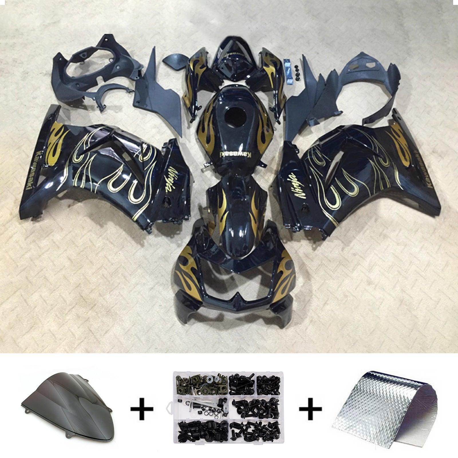 Amotopart 2008-2012 Kawasaki EX250/Ninja250R Black Brown Fairing Kit