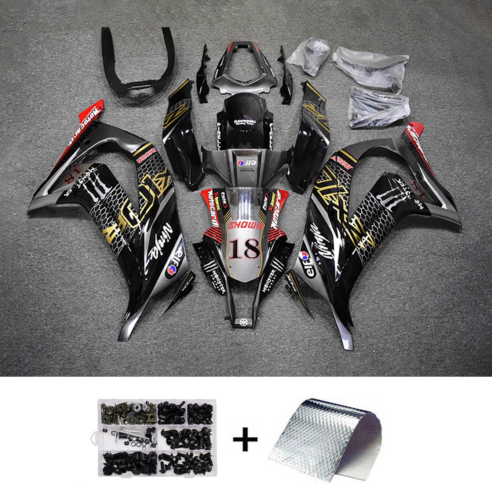 Amotopart 2011-2015 Kawasaki ZX10R Gray Black Gold Fairing Kit