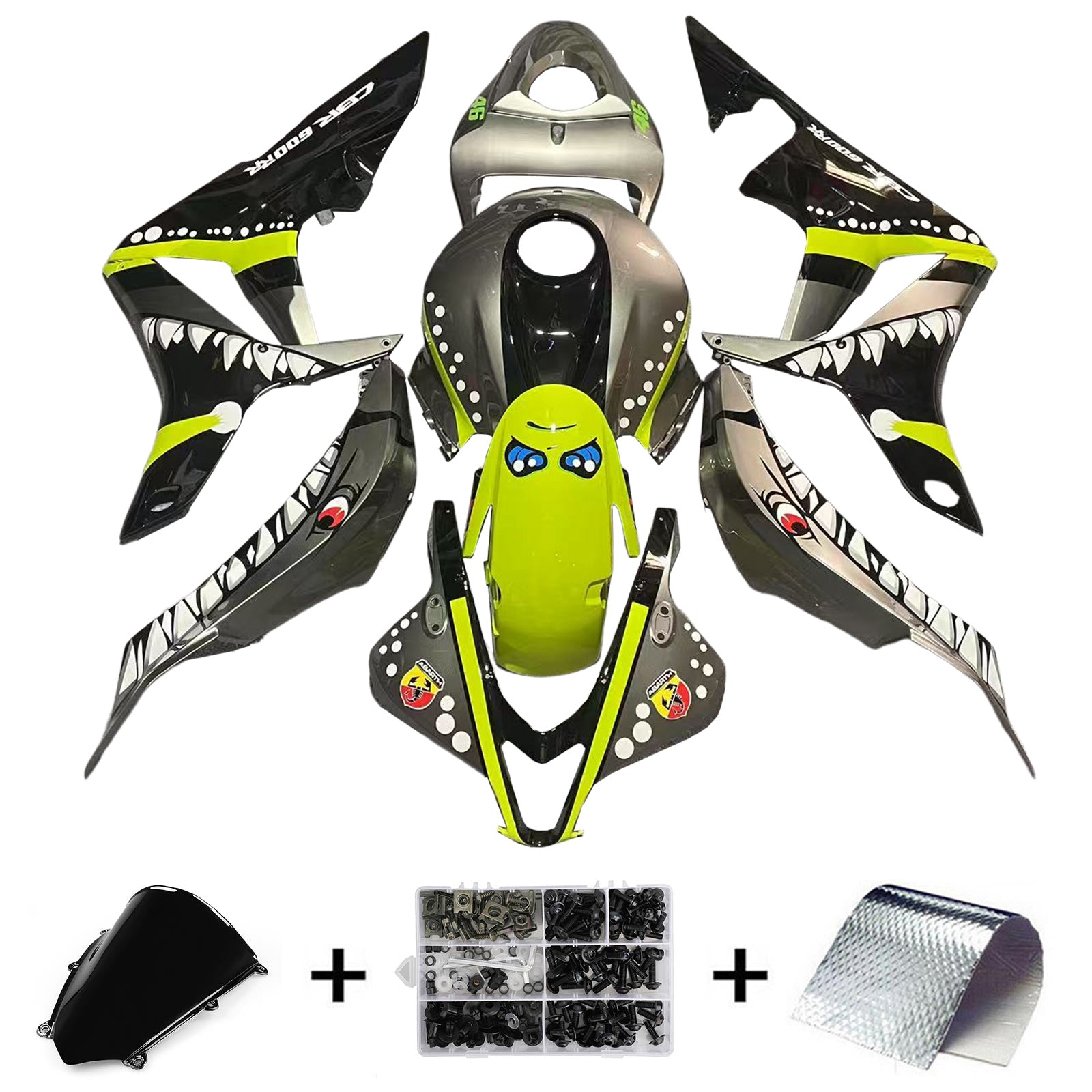 Amotopart 2007-2008 Honda CBR600RR Fluorescent jaune-vert avec des cames à dents de requin Kit