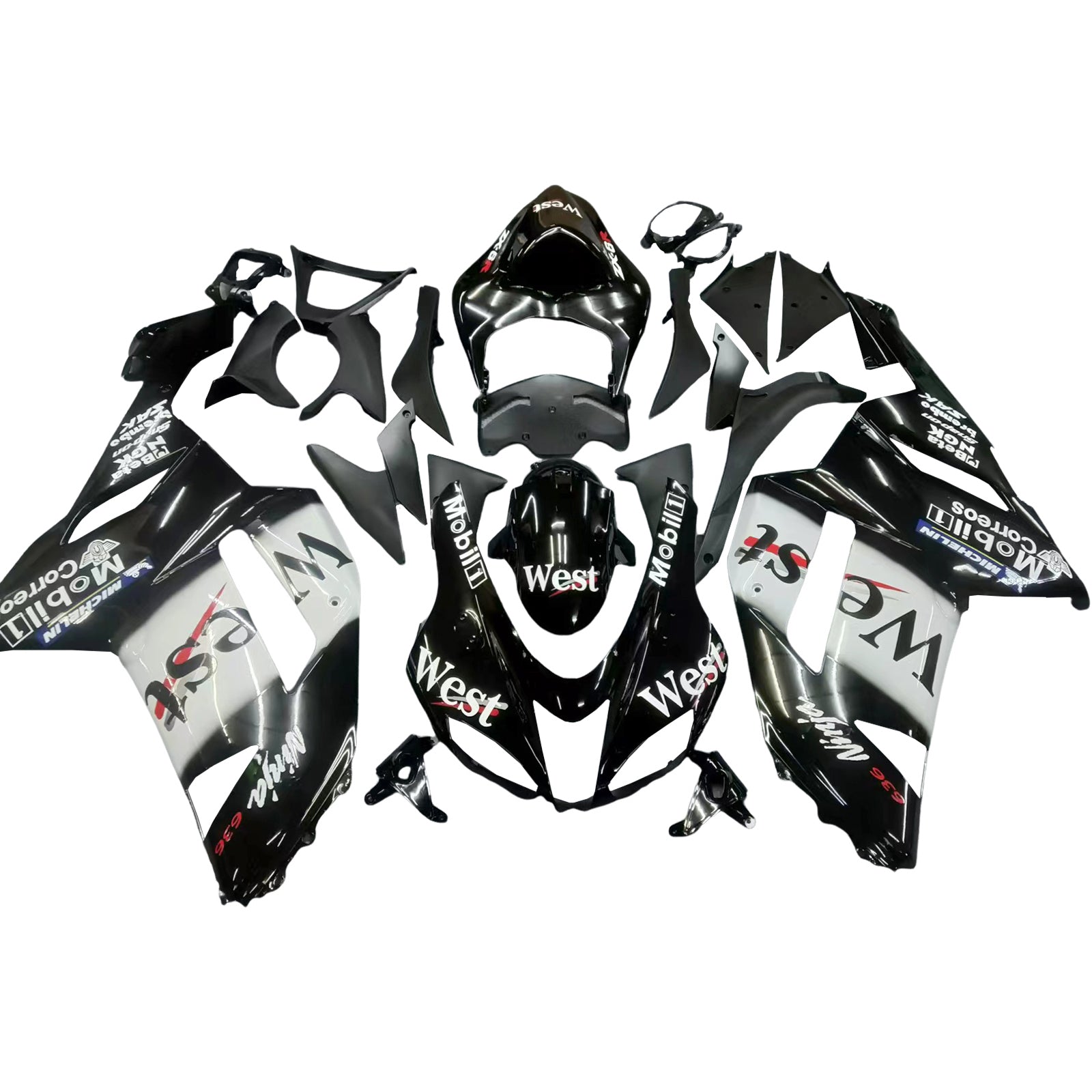 Amotopart 2007-2008 Kawasaki ZX6R 636 Black White Fairing Kit