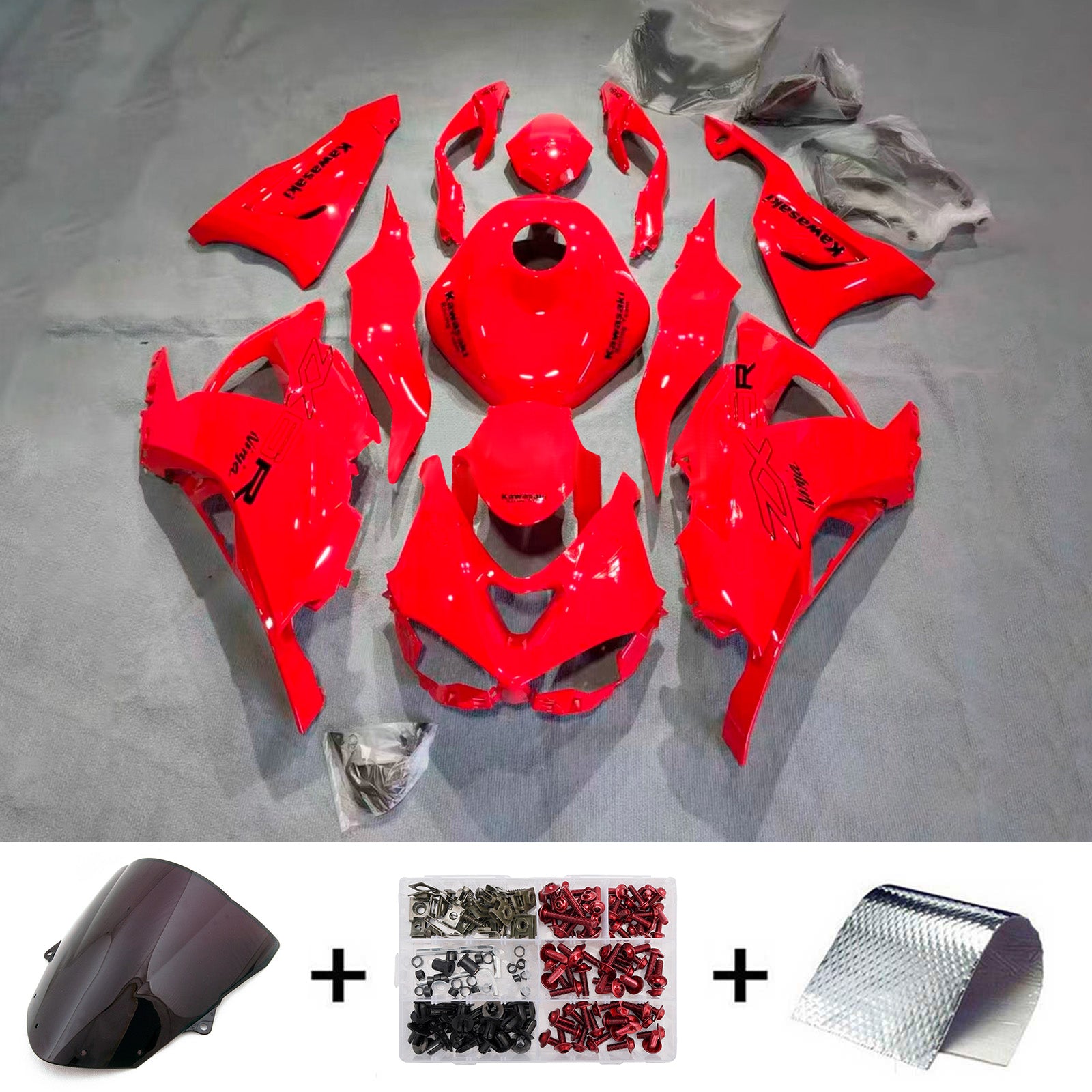 Amotopart 2024-2025 KawasakiΒ ZX-6R Glossy Red Fairing Kit