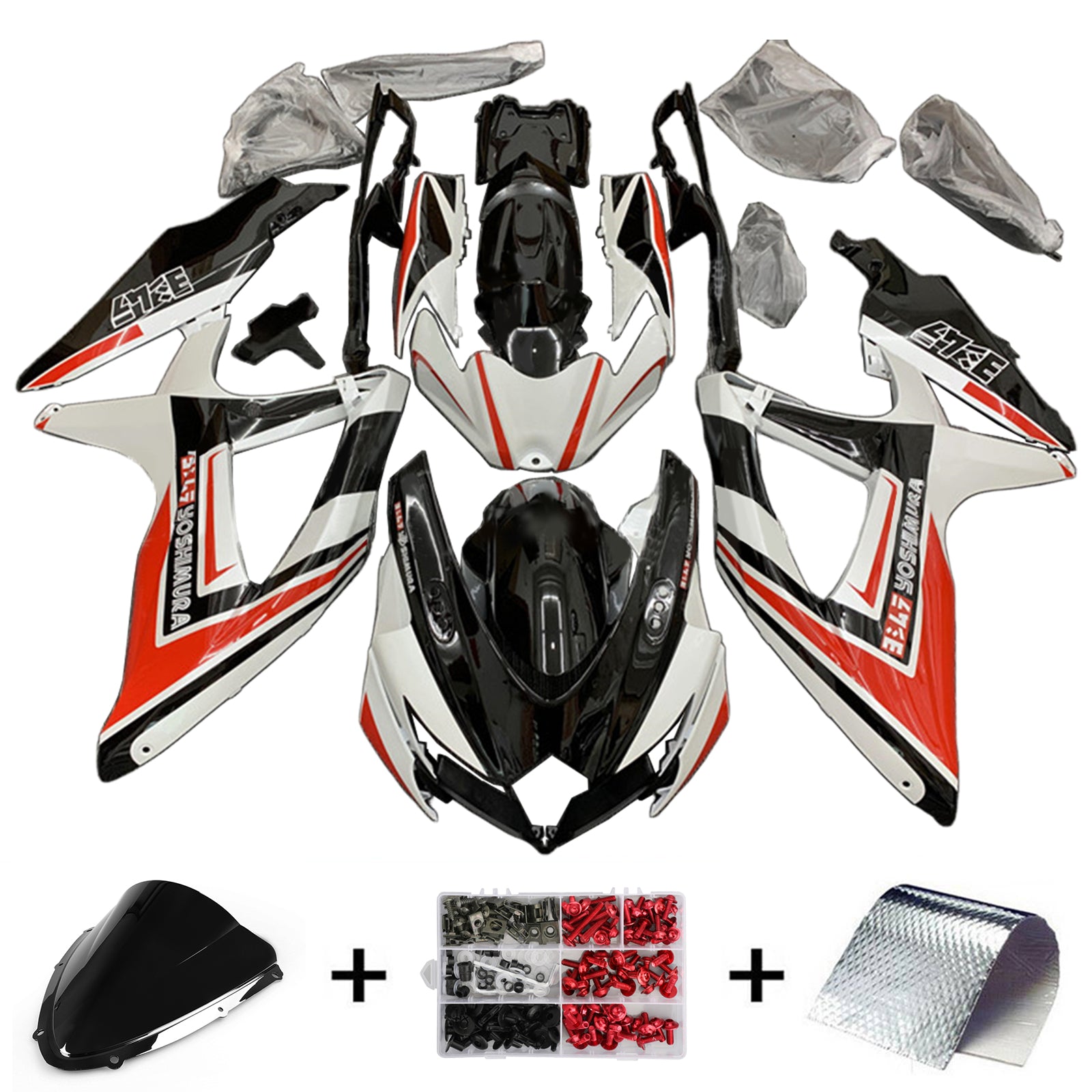Amotopart Suzuki GSXR 600/750 K8 Blanc 2008-2010&Kit de carénage rouge