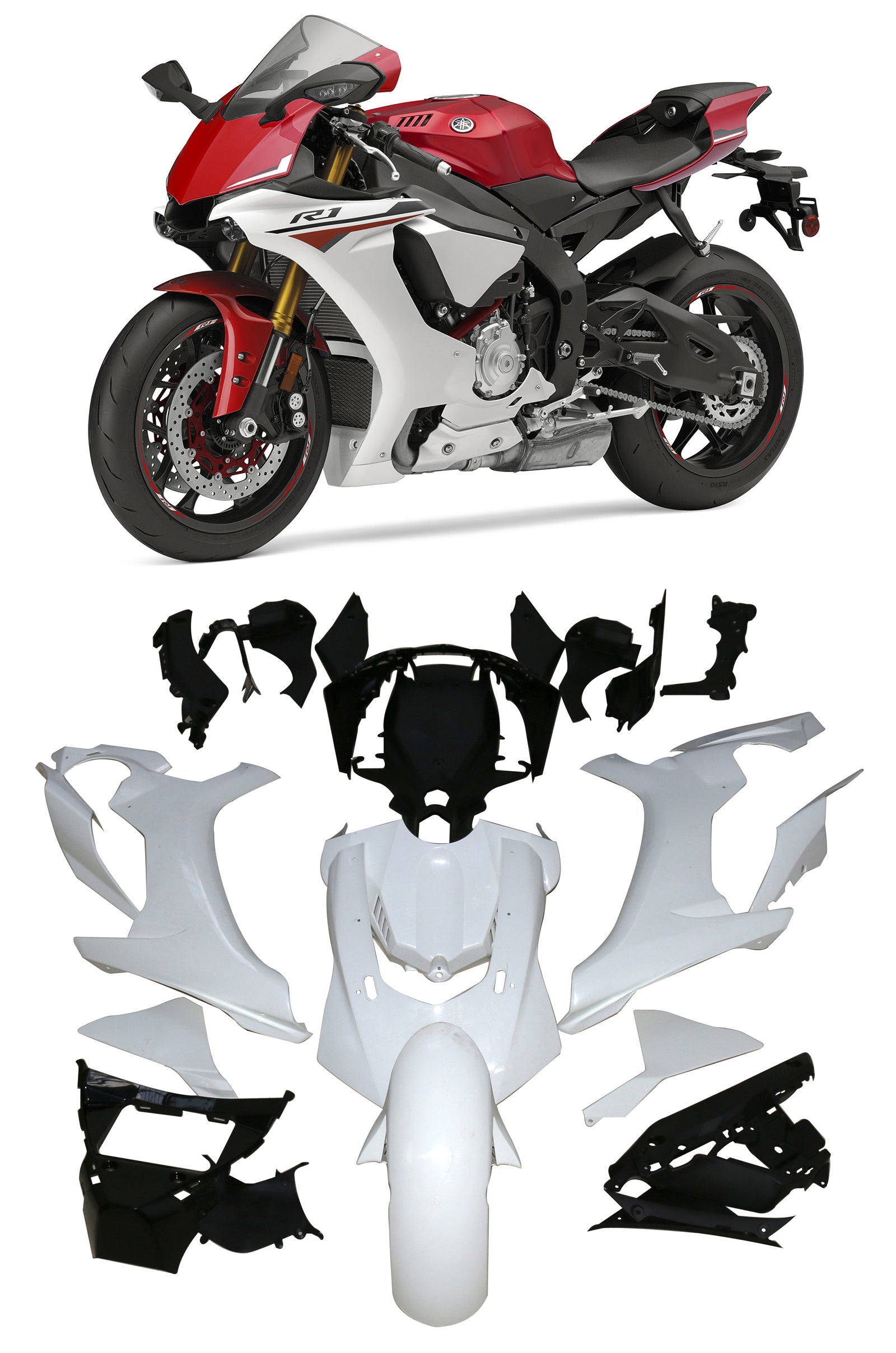Amotopart 2015-2019 Yamaha YZF 1000 R1 Red White Fairing Kit