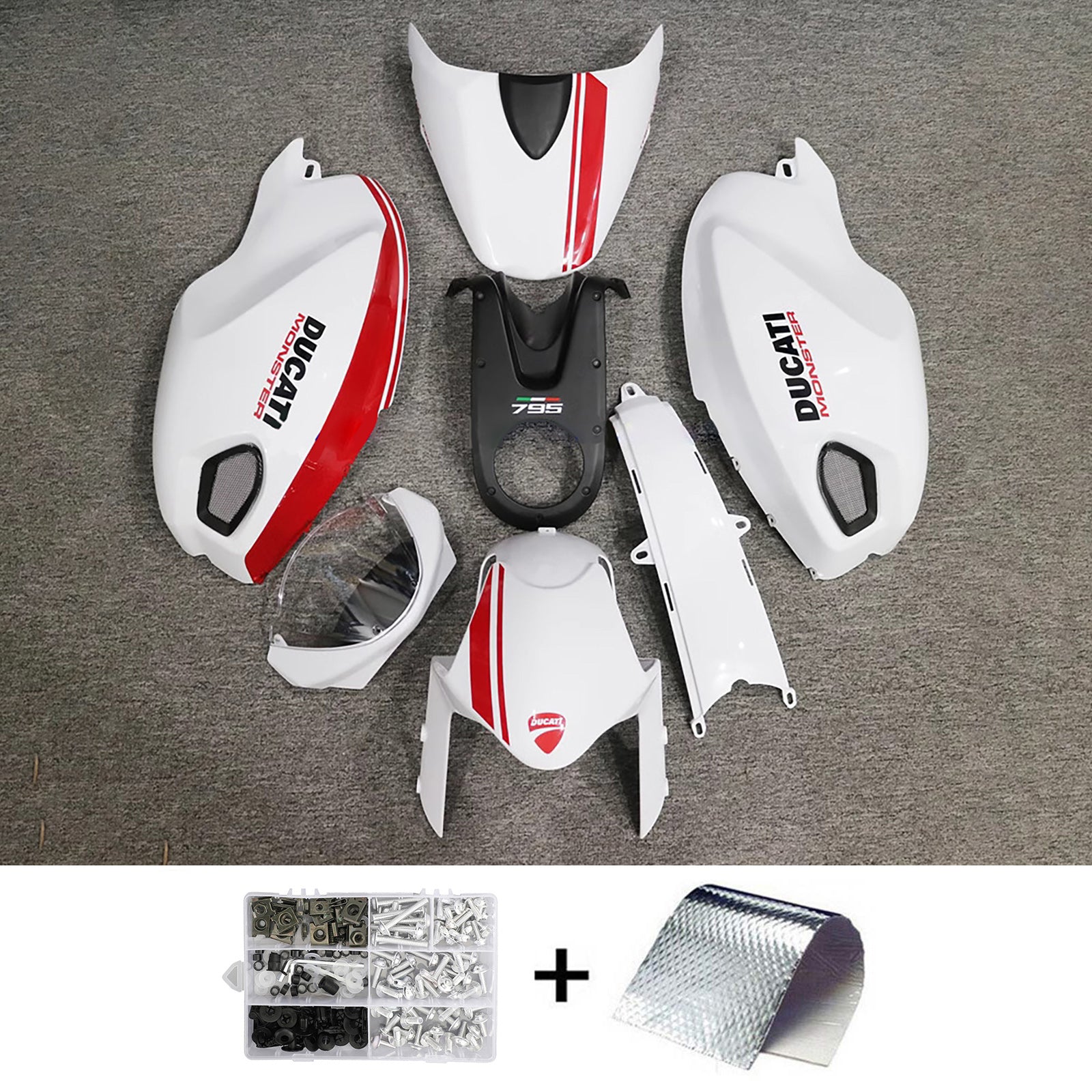 Amotopart 全年式 Ducati Monster 696/796/1100 S EVO ホワイト レッド フェアリング キット