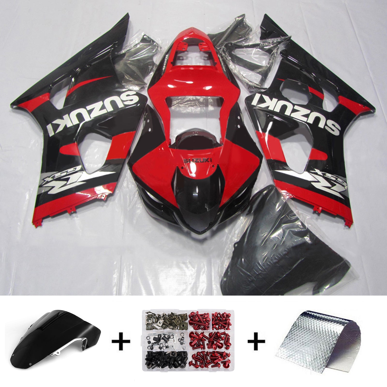 Amotopart 2003-2004 Suzuki GSXR1000 Red Black Silver Fairing Kit